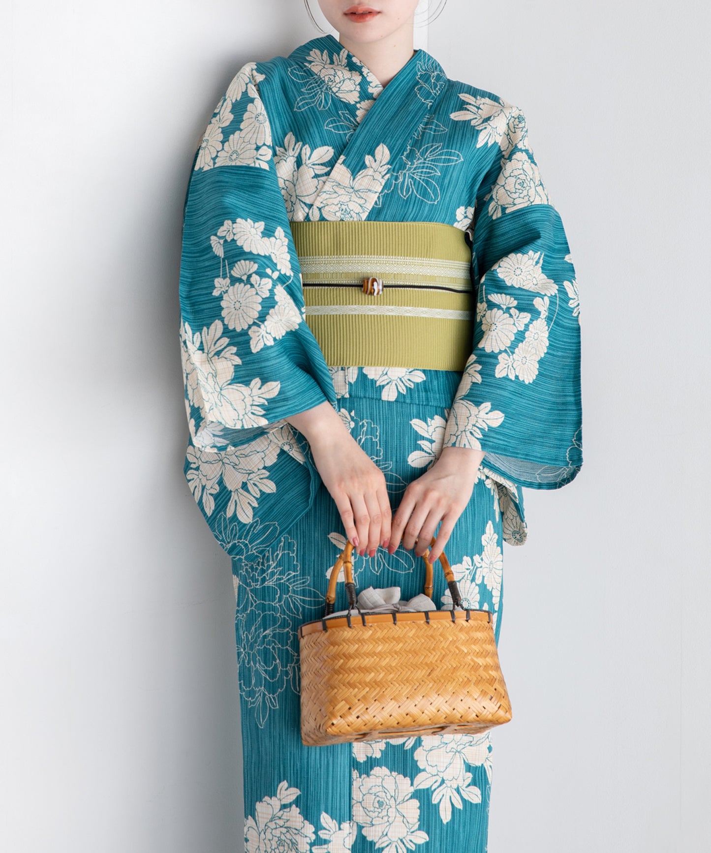 薄藍の花涼み こだわり浴衣5点セット (浴衣/帯/下駄/腰紐/着付け冊子)
