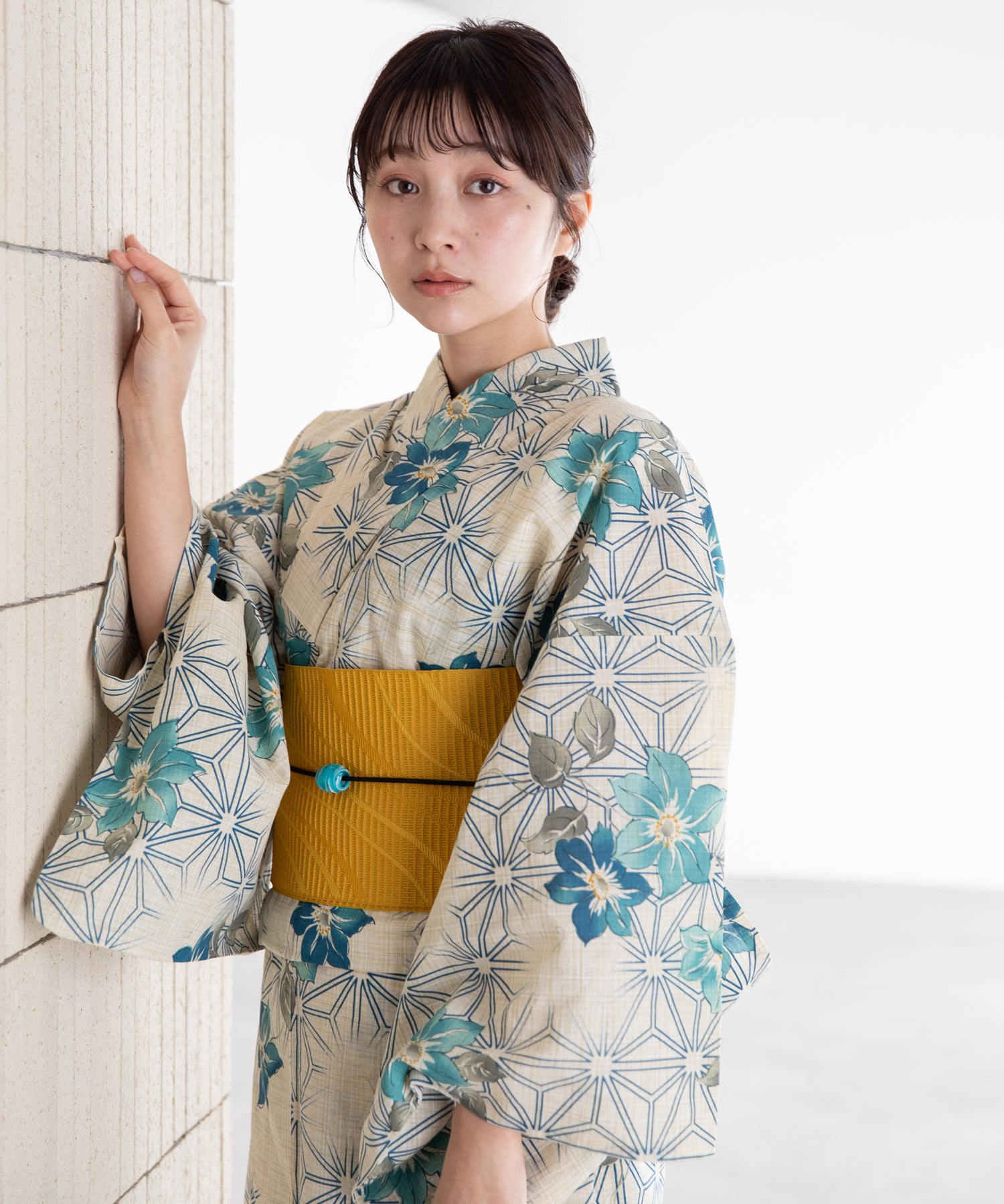 青涼の古典花文 こだわり浴衣5点セット (浴衣/帯/下駄/腰紐/着付け冊子