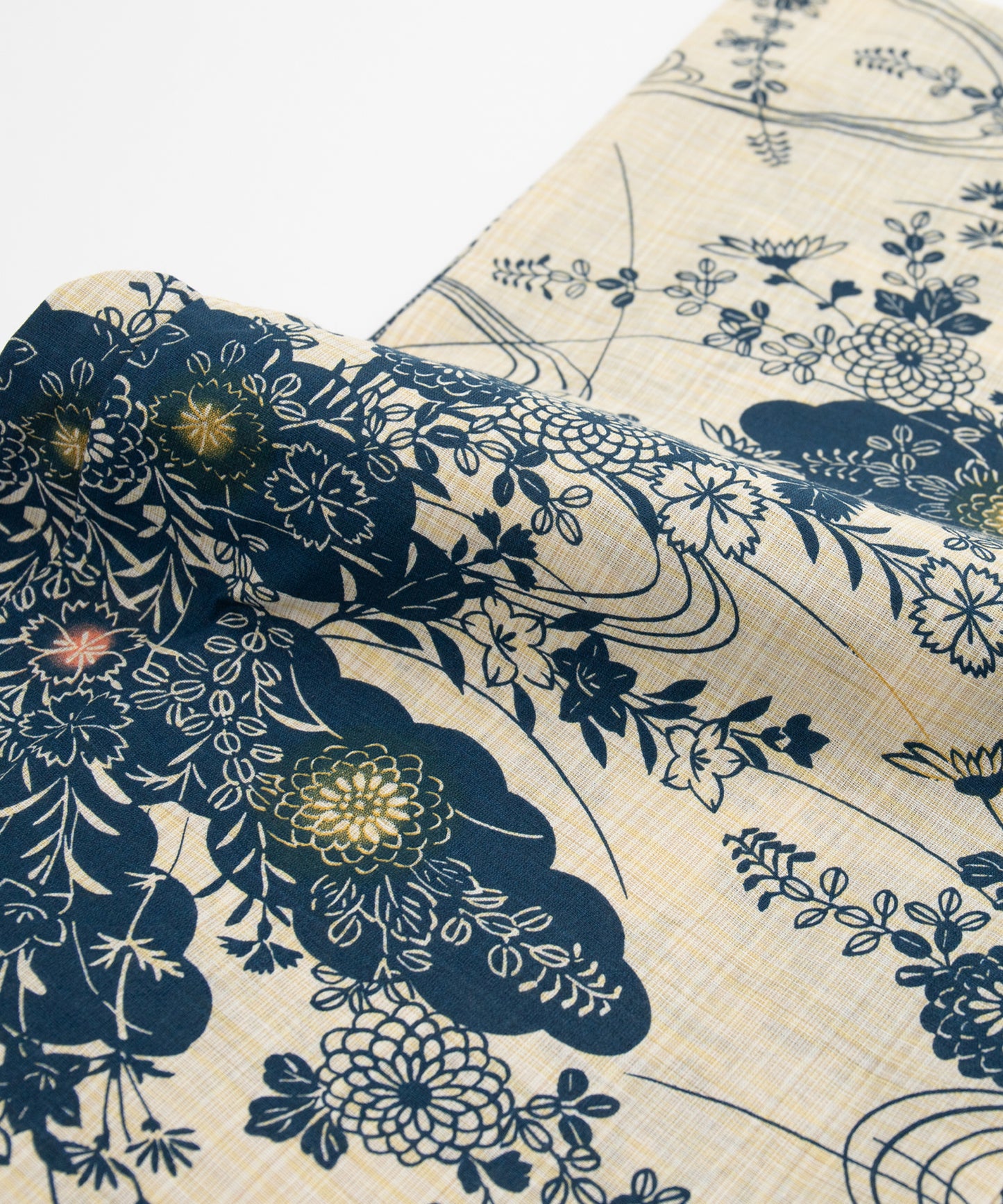 こだわり浴衣5点セット (浴衣/帯/下駄/腰紐/着付け冊子) 麻混 綿麻 先染め 生成 ブルー 古典