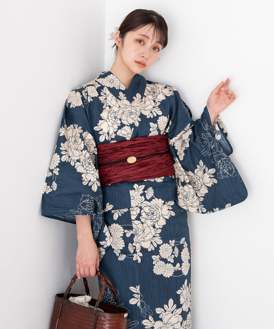 宵紺の花涼み こだわり浴衣5点セット (浴衣/帯/下駄/腰紐/着付け冊子)