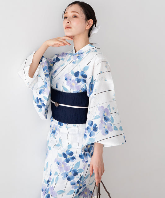 夏華の藍霞 こだわり浴衣5点セット (浴衣/帯/下駄/腰紐/着付け冊子)