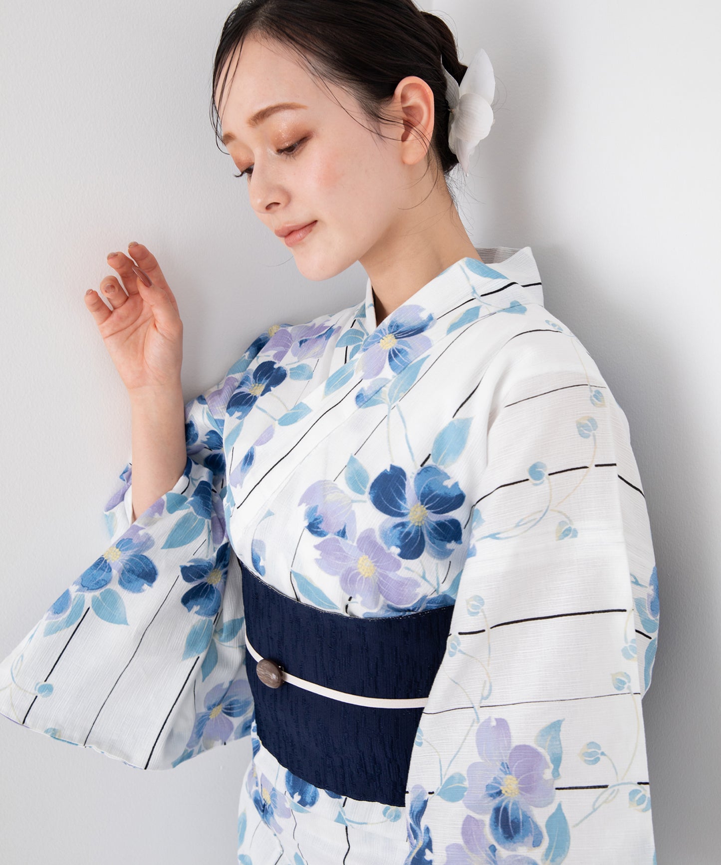 夏華の藍霞 こだわり浴衣5点セット (浴衣/帯/下駄/腰紐/着付け冊子)