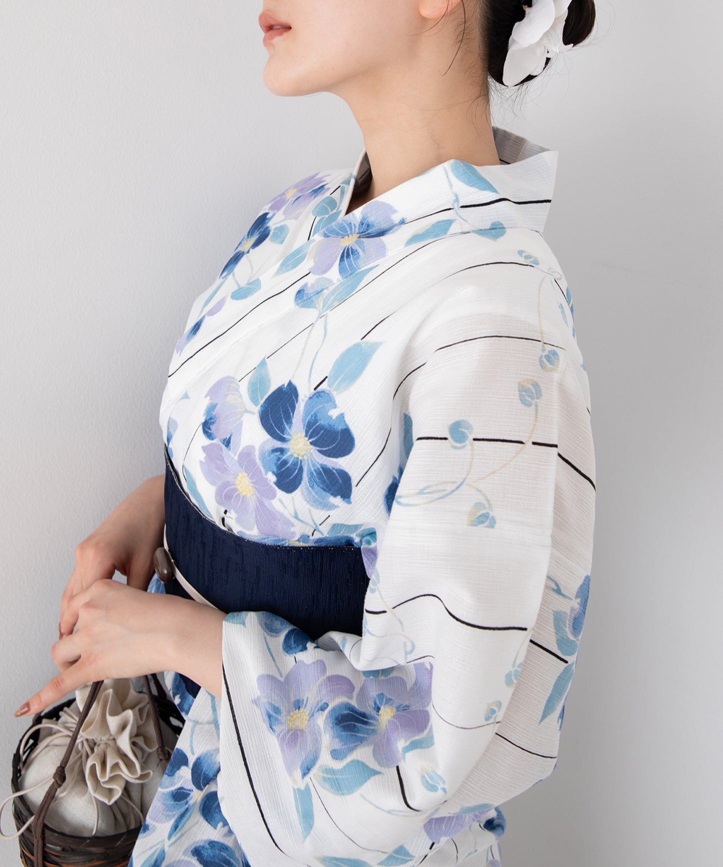 夏華の藍霞 こだわり浴衣5点セット (浴衣/帯/下駄/腰紐/着付け冊子)