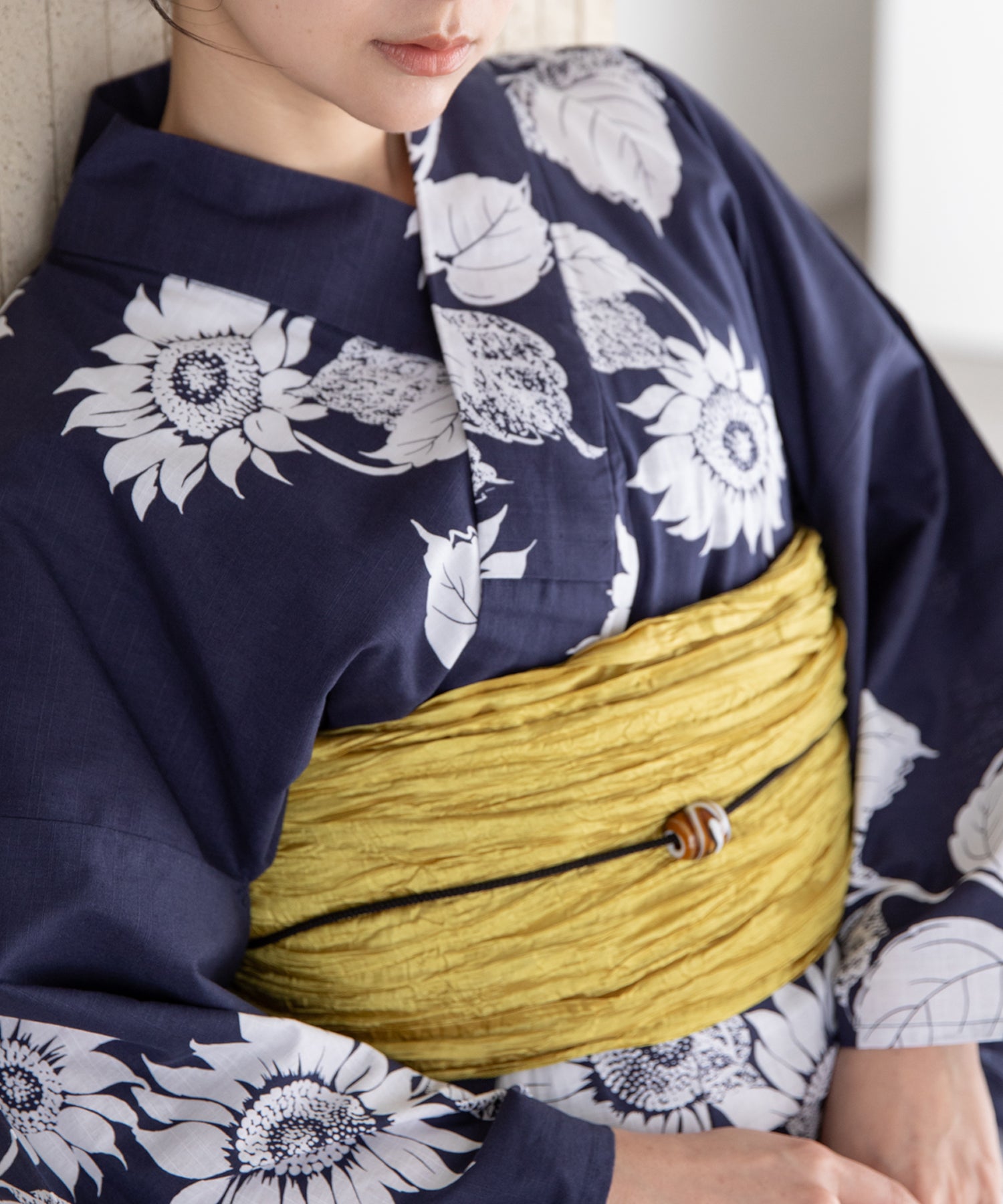 紺に向日葵 こだわり浴衣5点セット (浴衣/帯/下駄/腰紐/着付け冊子