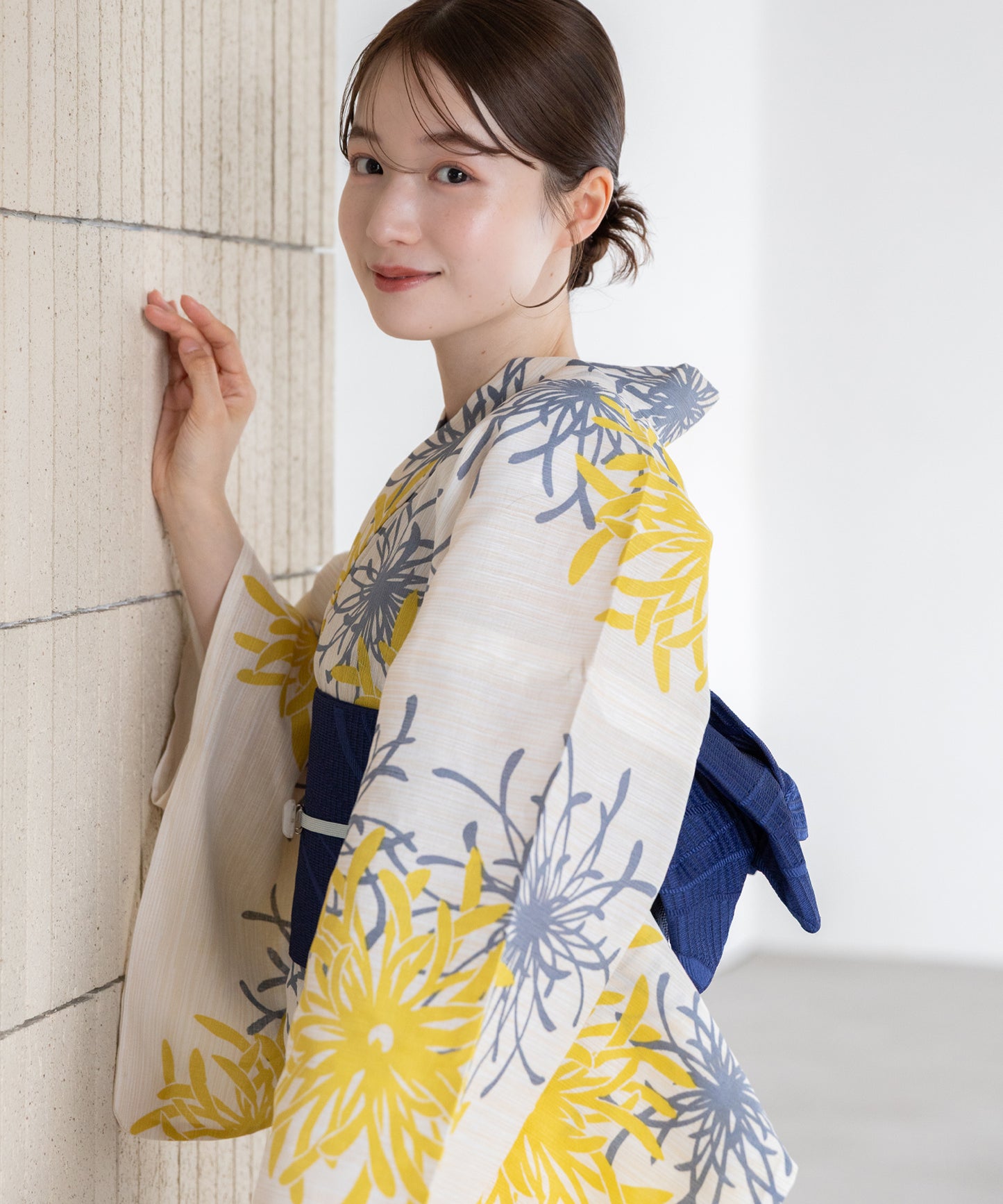 菊淡景 こだわり浴衣5点セット (浴衣/帯/下駄/腰紐/着付け冊子) 麻混 綿麻 楊柳生地