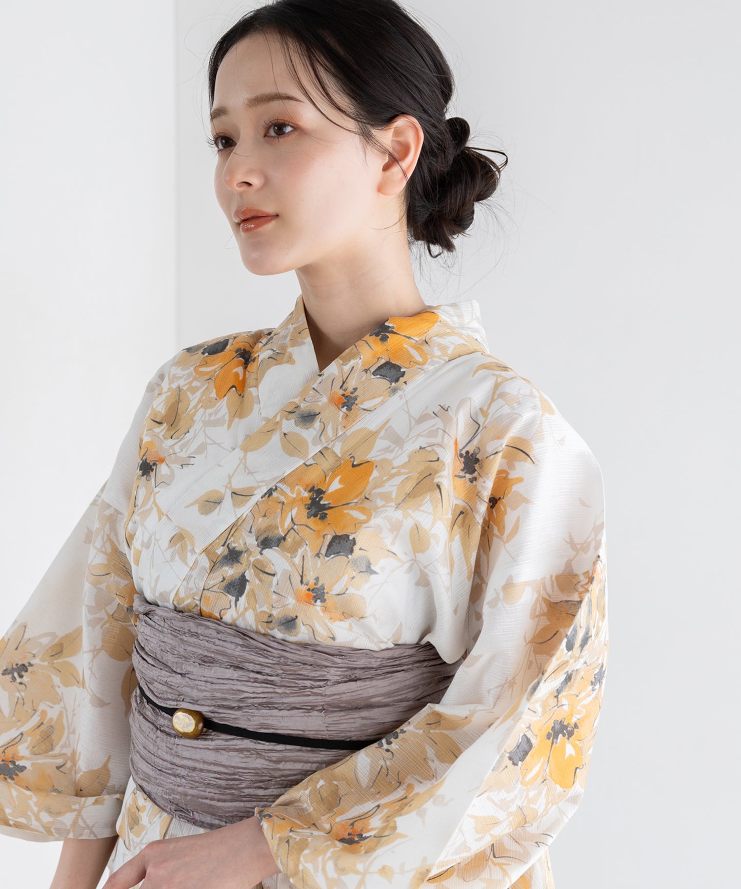 淡花の重ね こだわり浴衣5点セット (浴衣/帯/下駄/腰紐/着付け冊子) 麻混 綿麻 楊柳生地