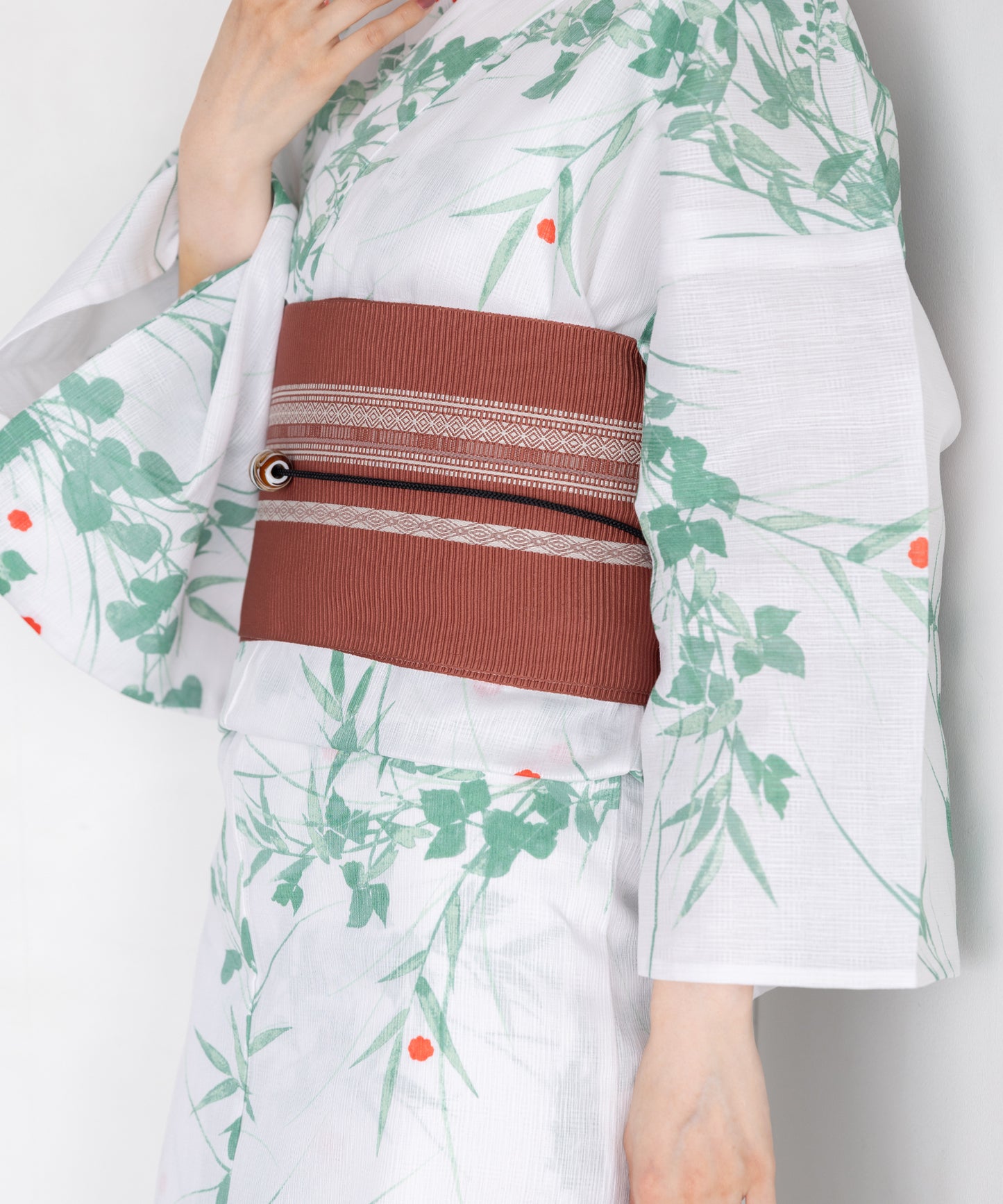 涼の夏実花 こだわり浴衣5点セット (浴衣/帯/下駄/腰紐/着付け冊子) 麻混 綿麻 楊柳生地