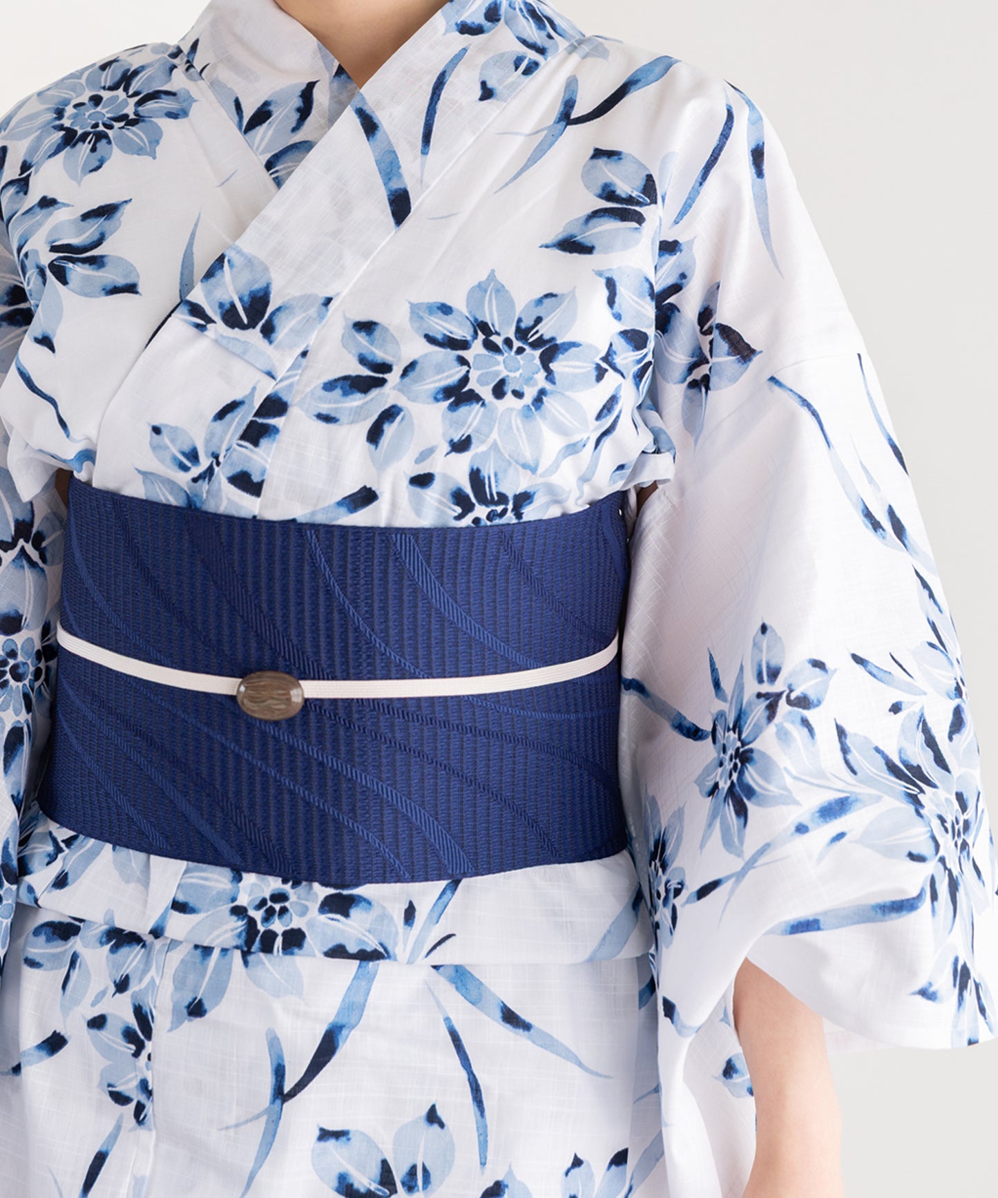 涼淡の藍花 こだわり浴衣5点セット (浴衣/帯/下駄/腰紐/着付け冊子) 変わり織生地