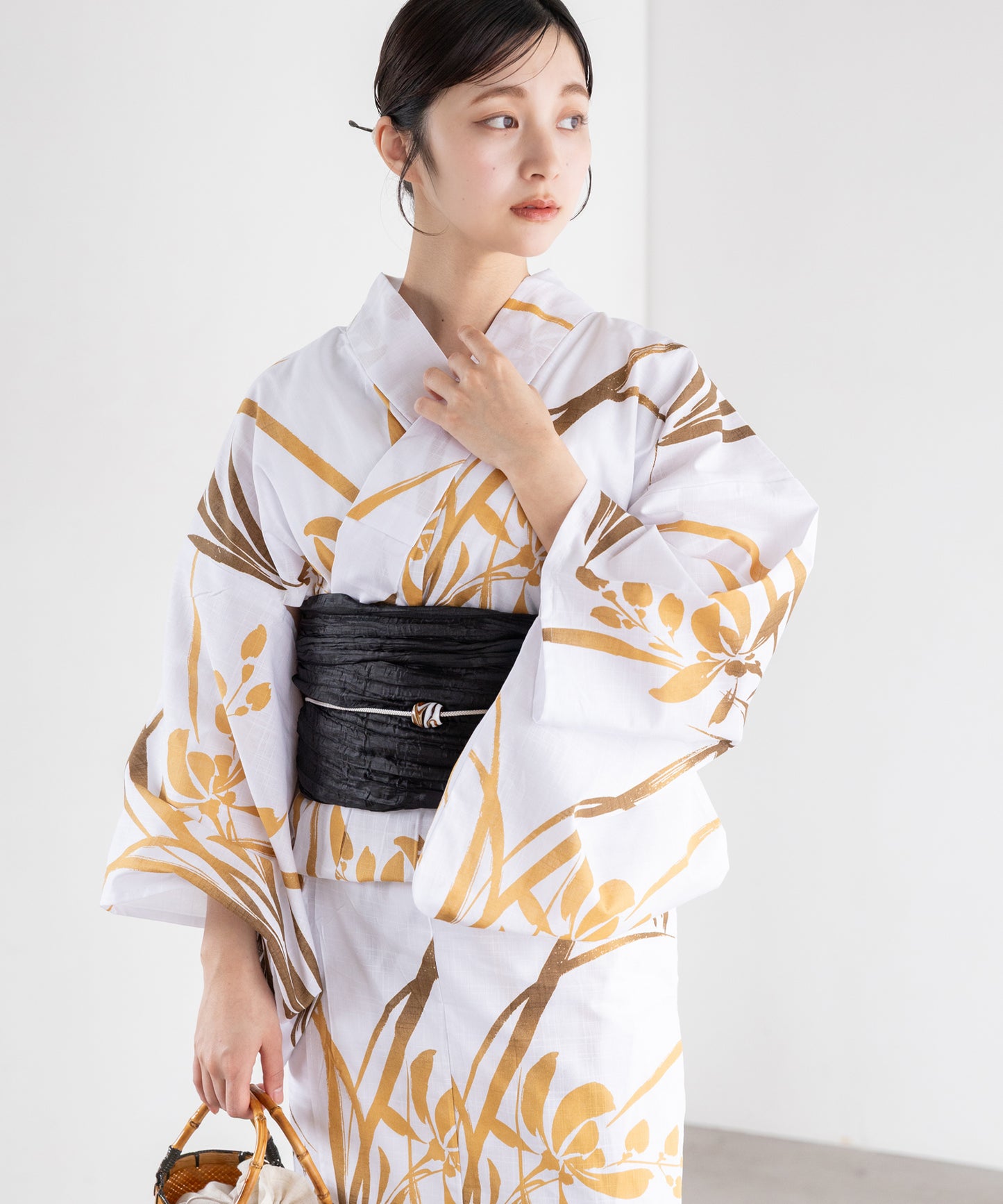 芥子にあやめ こだわり浴衣5点セット (浴衣/帯/下駄/腰紐/着付け冊子) 変わり織生地