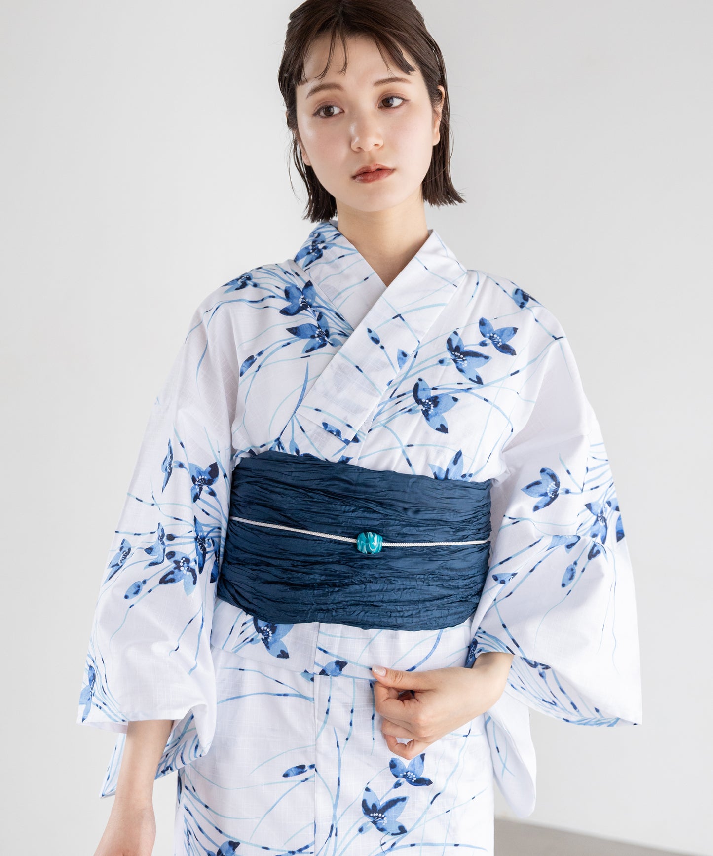 朝露の涼花 こだわり浴衣5点セット (浴衣/帯/下駄/腰紐/着付け冊子) 変わり織生地