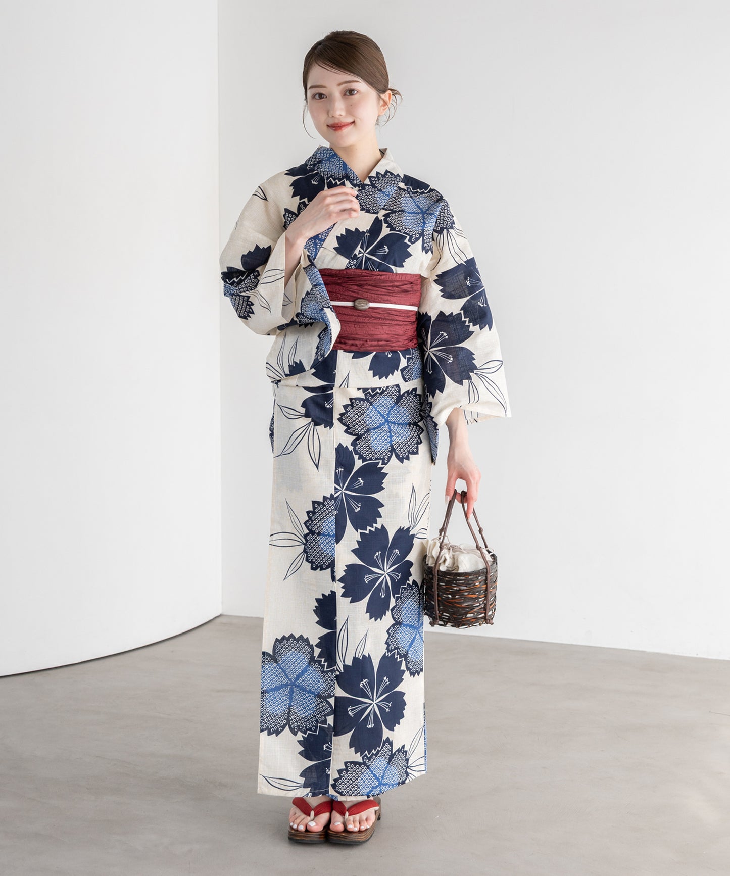宵の撫子 こだわり浴衣5点セット (浴衣/帯/下駄/腰紐/着付け冊子) 変わり織生地