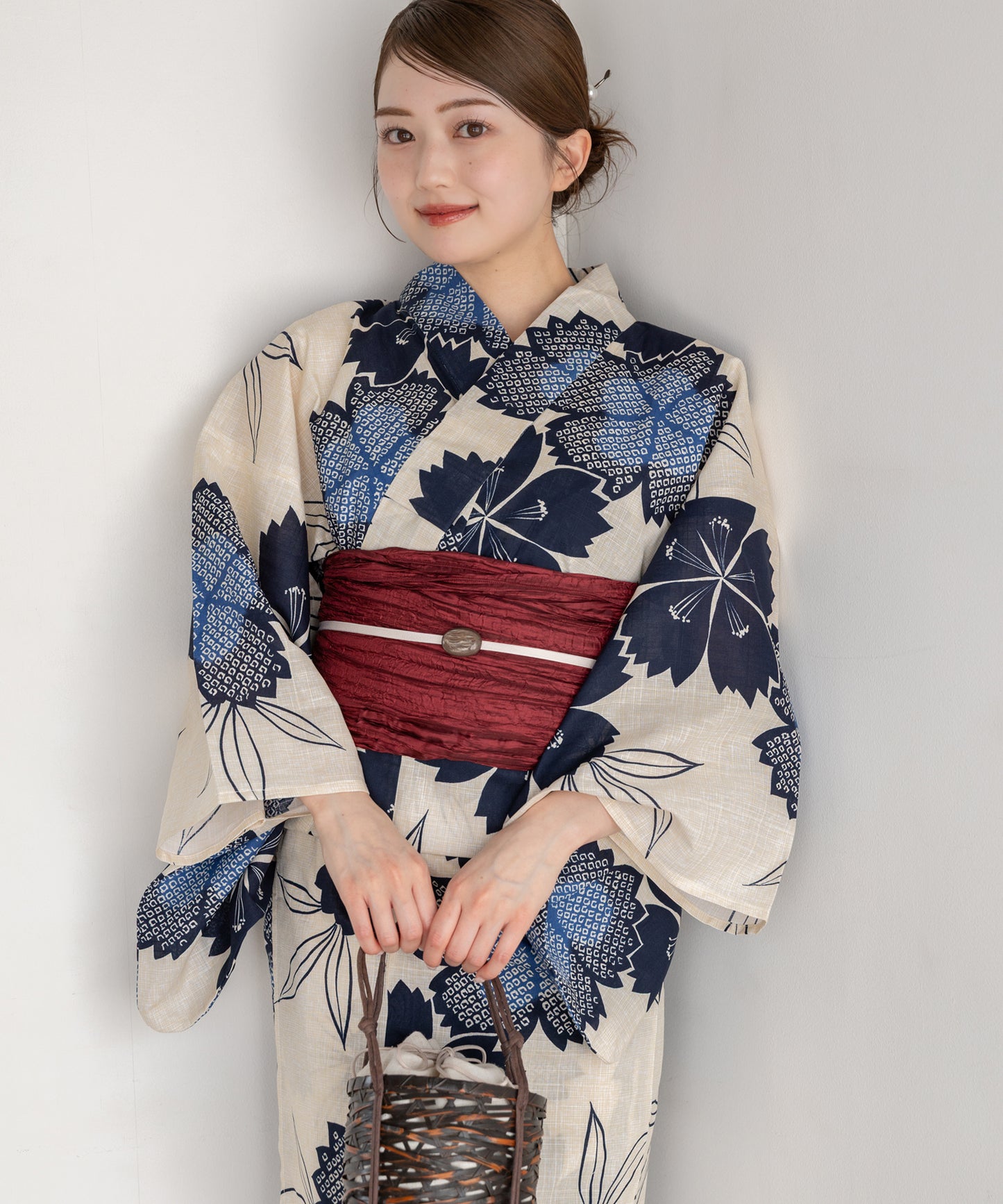 宵の撫子 こだわり浴衣5点セット (浴衣/帯/下駄/腰紐/着付け冊子) 変わり織生地