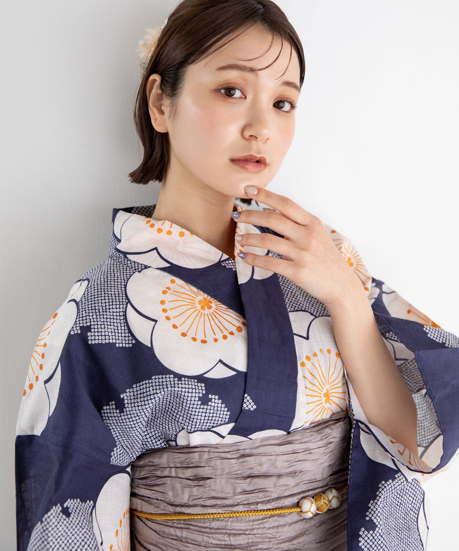 青紺の梅づくし こだわり浴衣5点セット (浴衣/帯/下駄/腰紐/着付け冊子