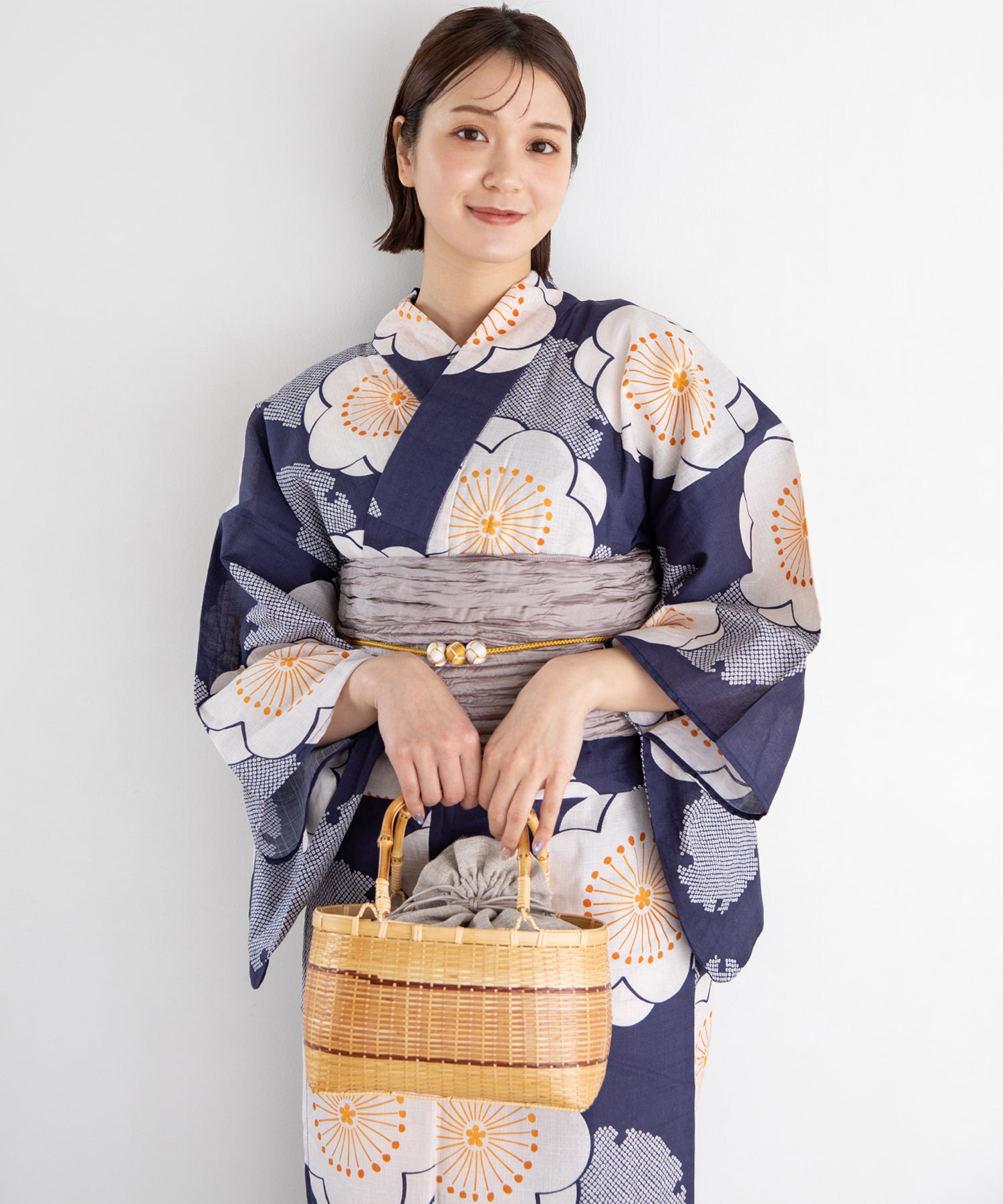 青紺の梅づくし こだわり浴衣5点セット (浴衣/帯/下駄/腰紐/着付け冊子