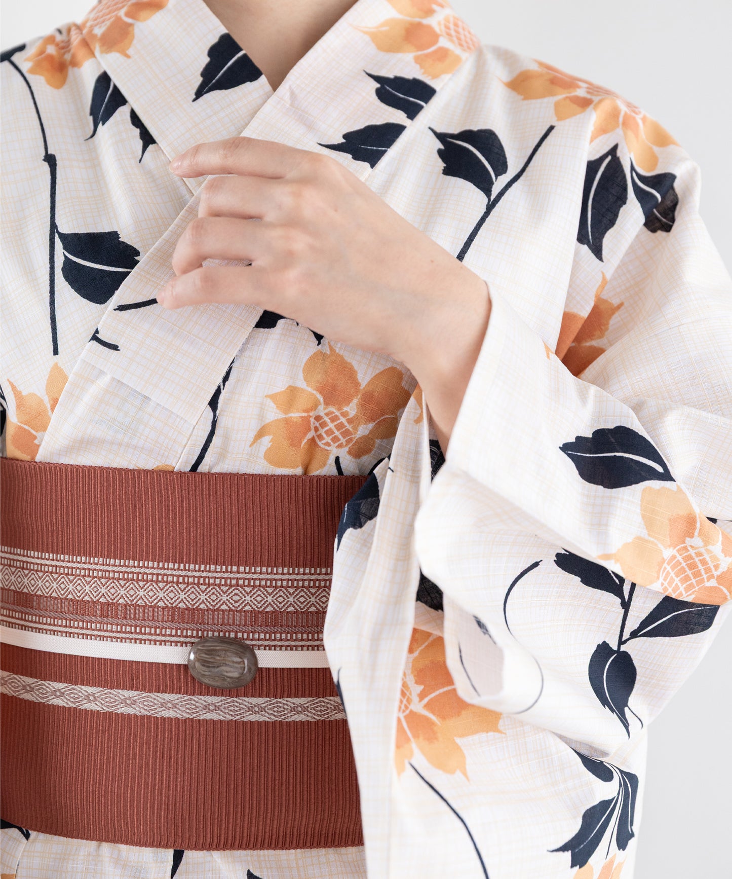 橙花の調べ こだわり浴衣5点セット (浴衣/帯/下駄/腰紐/着付け冊子) 変わり織生地