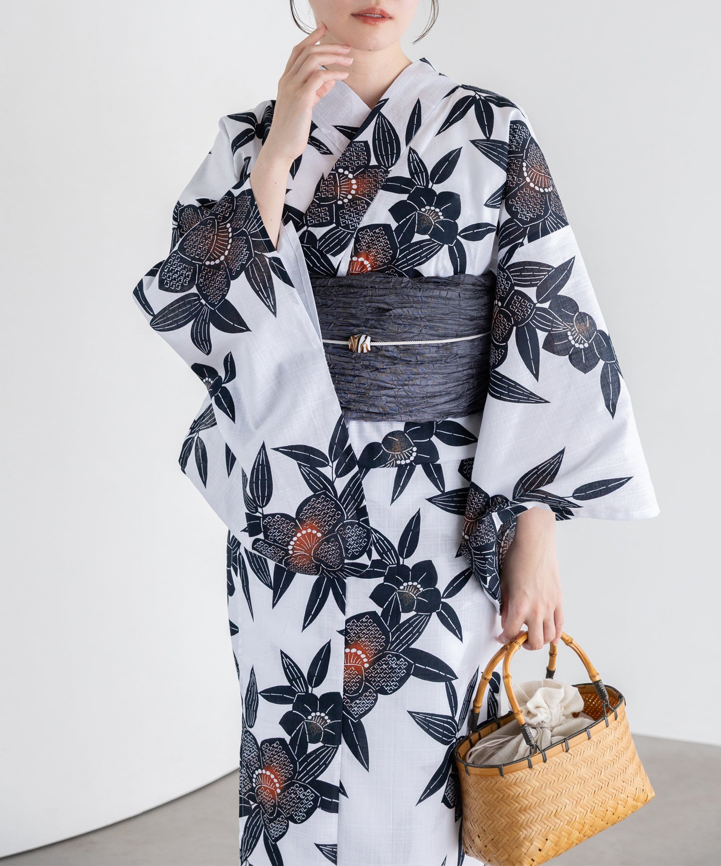 宵の花調べ こだわり浴衣5点セット (浴衣/帯/下駄/腰紐/着付け冊子) 変わり織生地