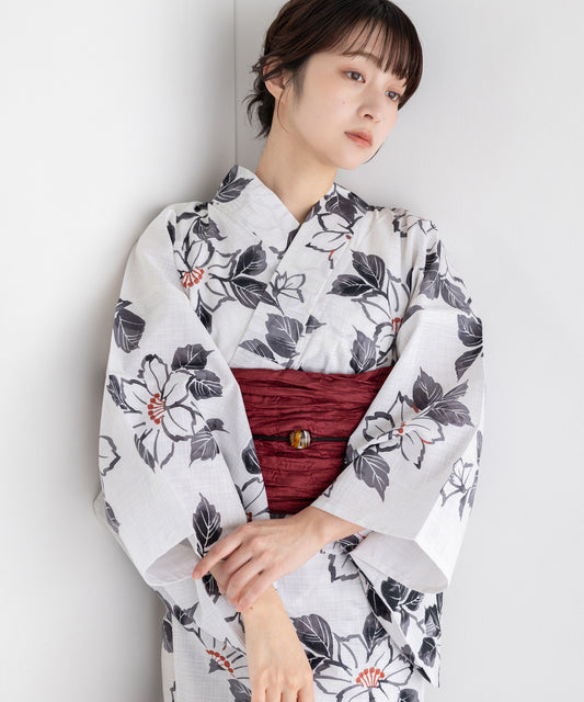 白花古影 こだわり浴衣5点セット (浴衣/帯/下駄/腰紐/着付け冊子) 変わり織生地