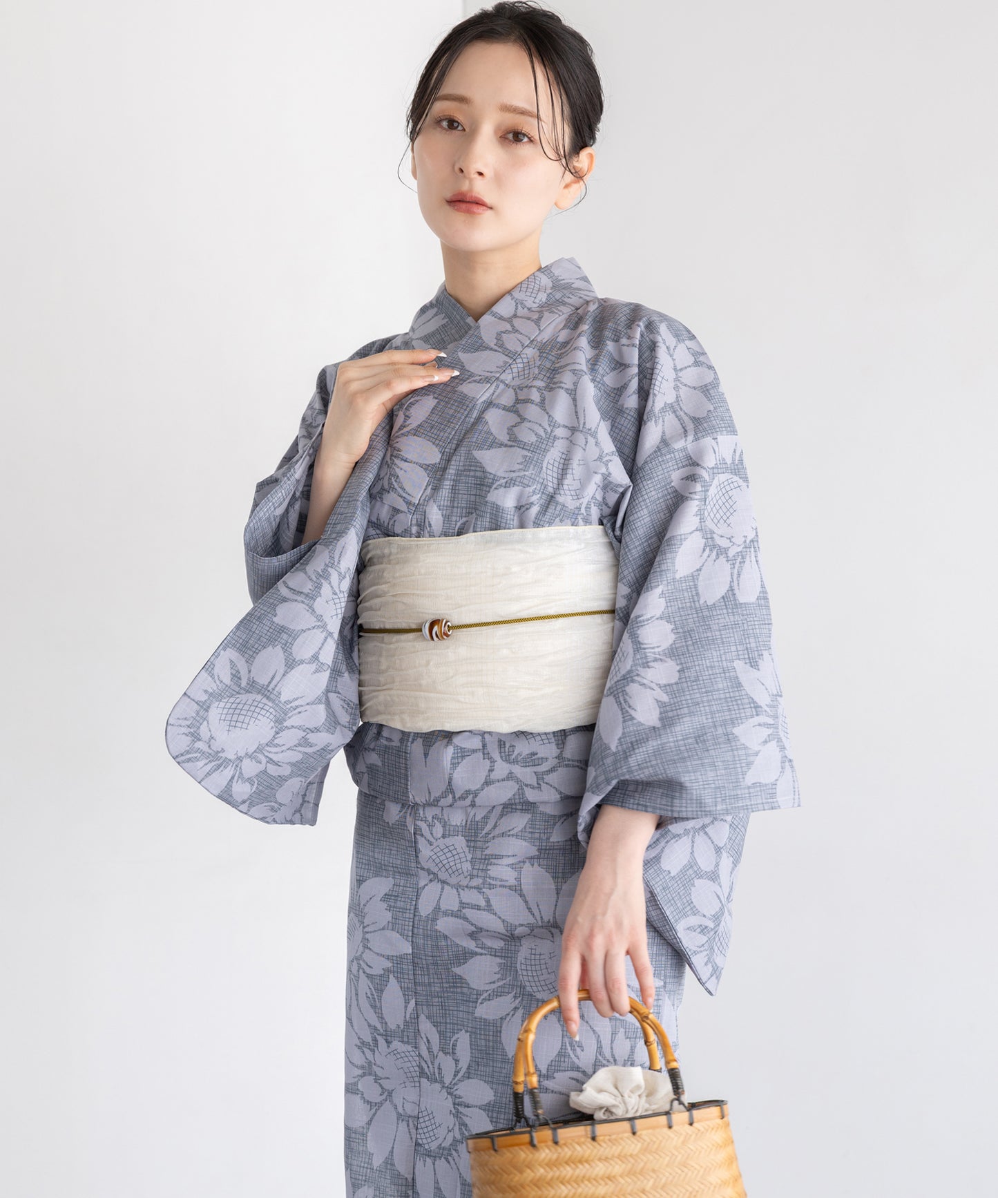 静景の向日葵 こだわり浴衣5点セット (浴衣/帯/下駄/腰紐/着付け冊子) 変わり織生地