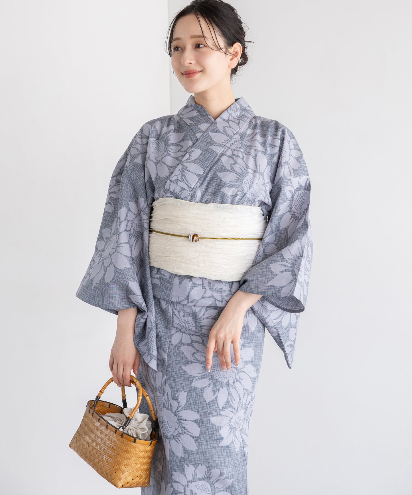 静景の向日葵 こだわり浴衣5点セット (浴衣/帯/下駄/腰紐/着付け冊子) 変わり織生地
