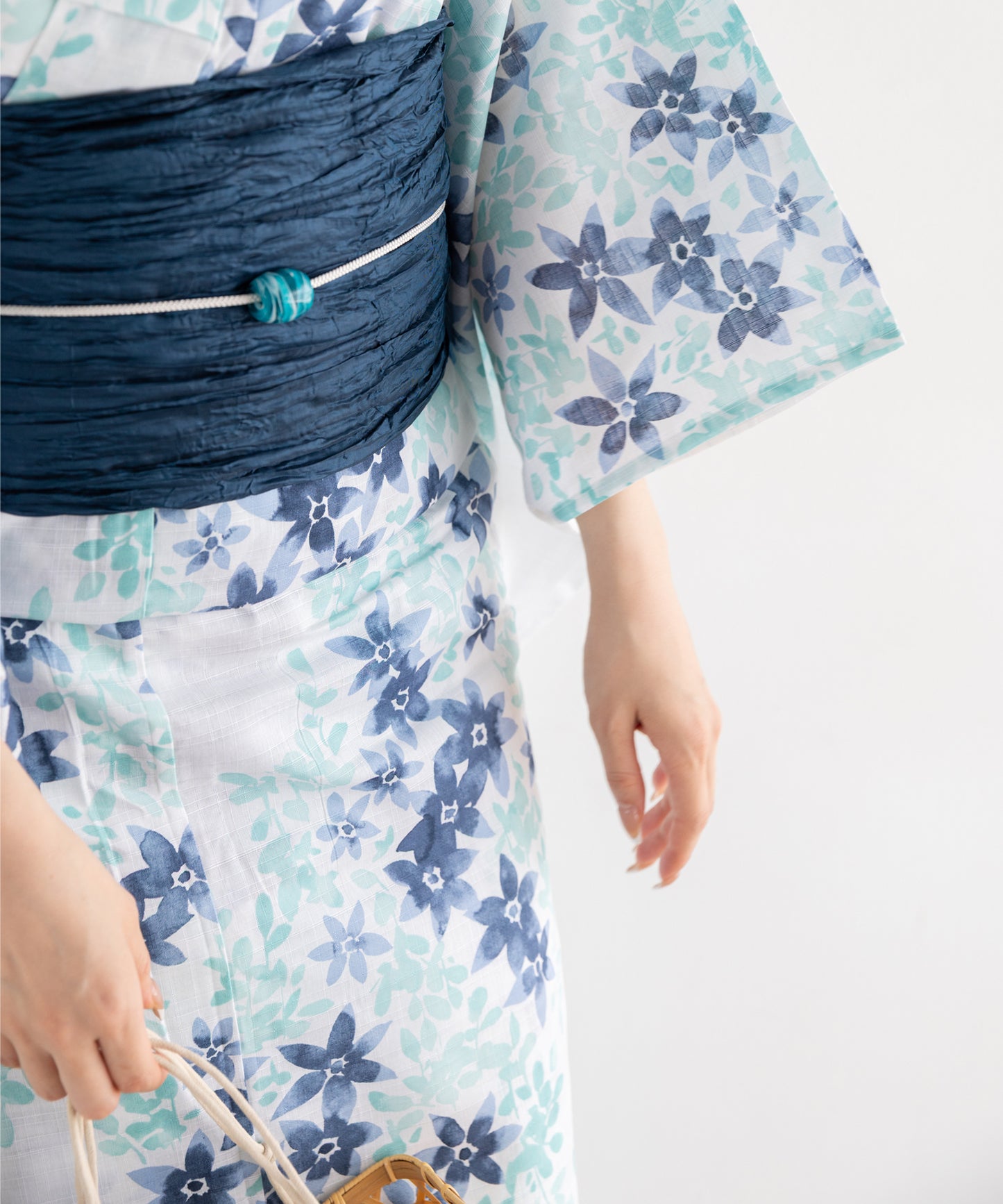 淡青花景 こだわり浴衣5点セット (浴衣/帯/下駄/腰紐/着付け冊子) 変わり織生地