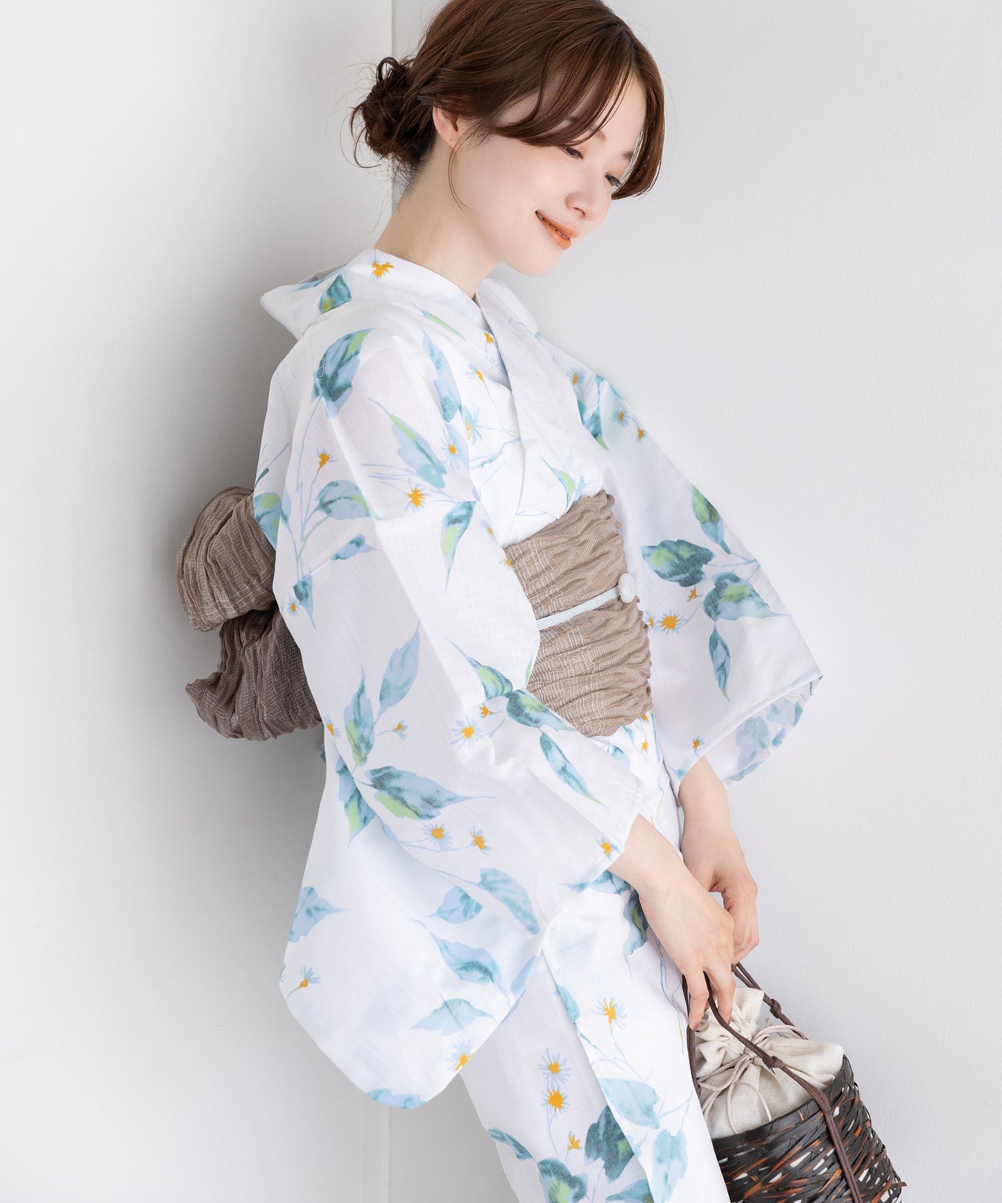 夏の風花影 こだわり浴衣5点セット (浴衣/帯/下駄/腰紐/着付け冊子) 変わり織生地