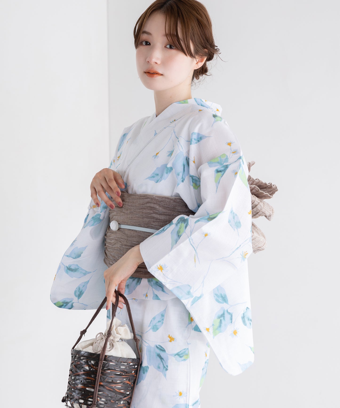 夏の風花影 こだわり浴衣5点セット (浴衣/帯/下駄/腰紐/着付け冊子) 変わり織生地