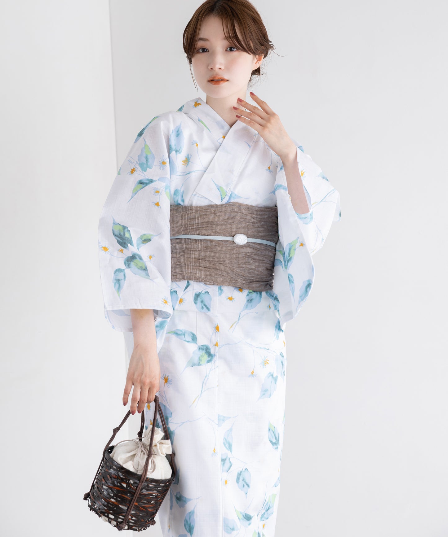 夏の風花影 こだわり浴衣5点セット (浴衣/帯/下駄/腰紐/着付け冊子) 変わり織生地