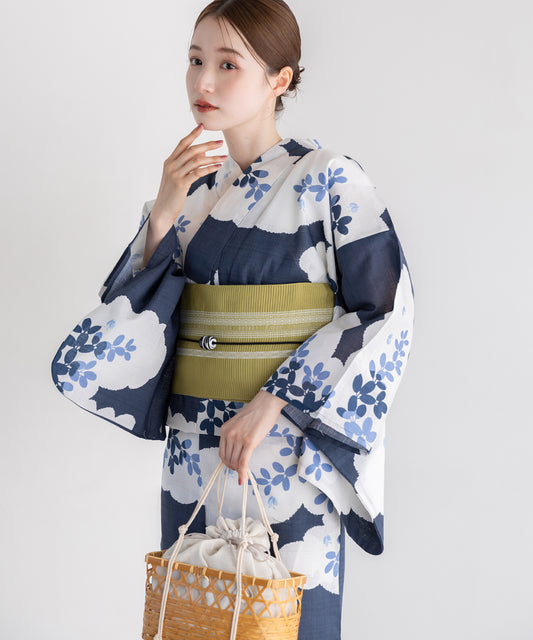 雲影の萩 こだわり浴衣5点セット (浴衣/帯/下駄/腰紐/着付け冊子) 変わり織生地