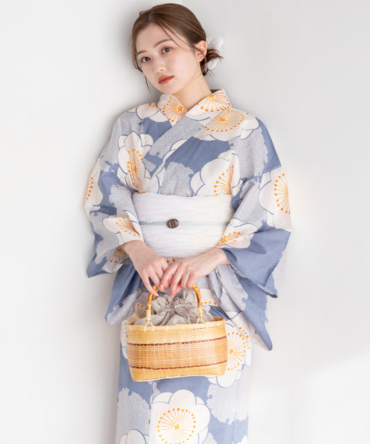 薄花の梅づくし こだわりセパレート浴衣5点セット (セパレート上・下/帯/下駄/着付け冊子)