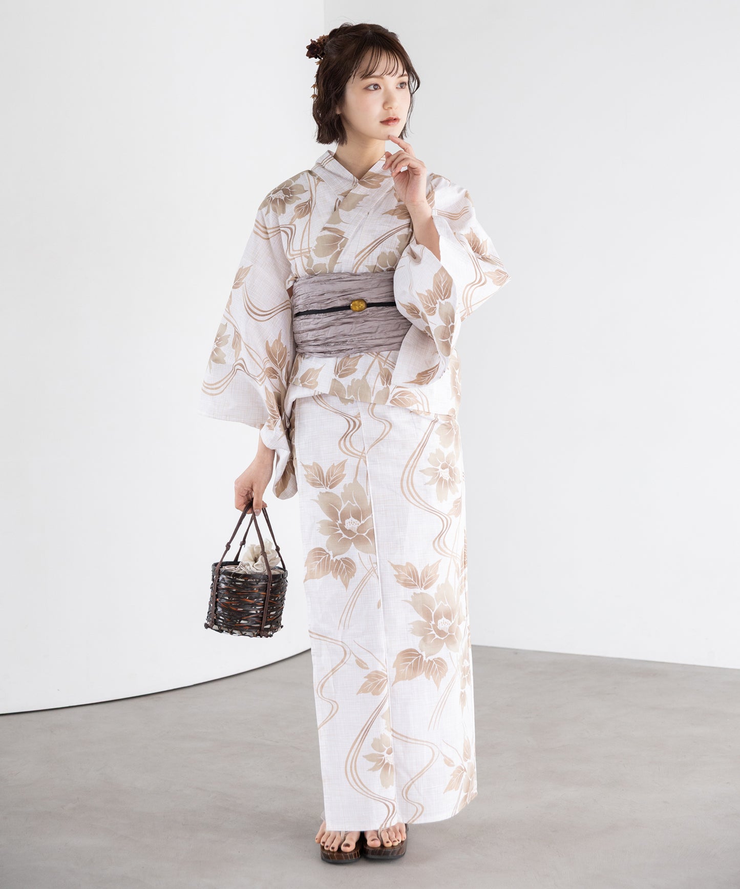 流水に淡影花 こだわりセパレート浴衣５点セット (セパレート上・下/帯/下駄/着付け冊子)