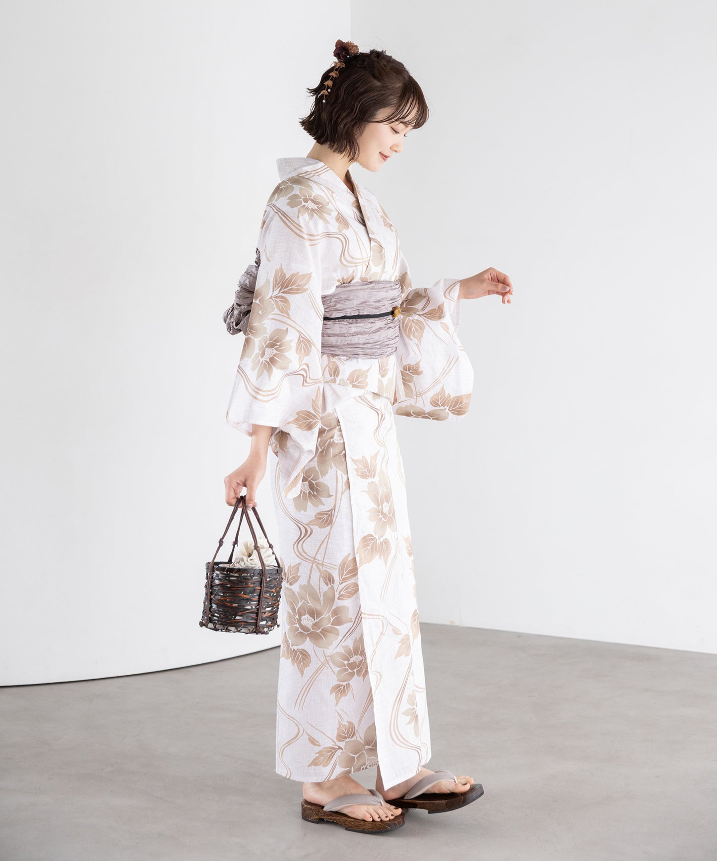 流水に淡影花 こだわりセパレート浴衣５点セット (セパレート上・下/帯/下駄/着付け冊子)