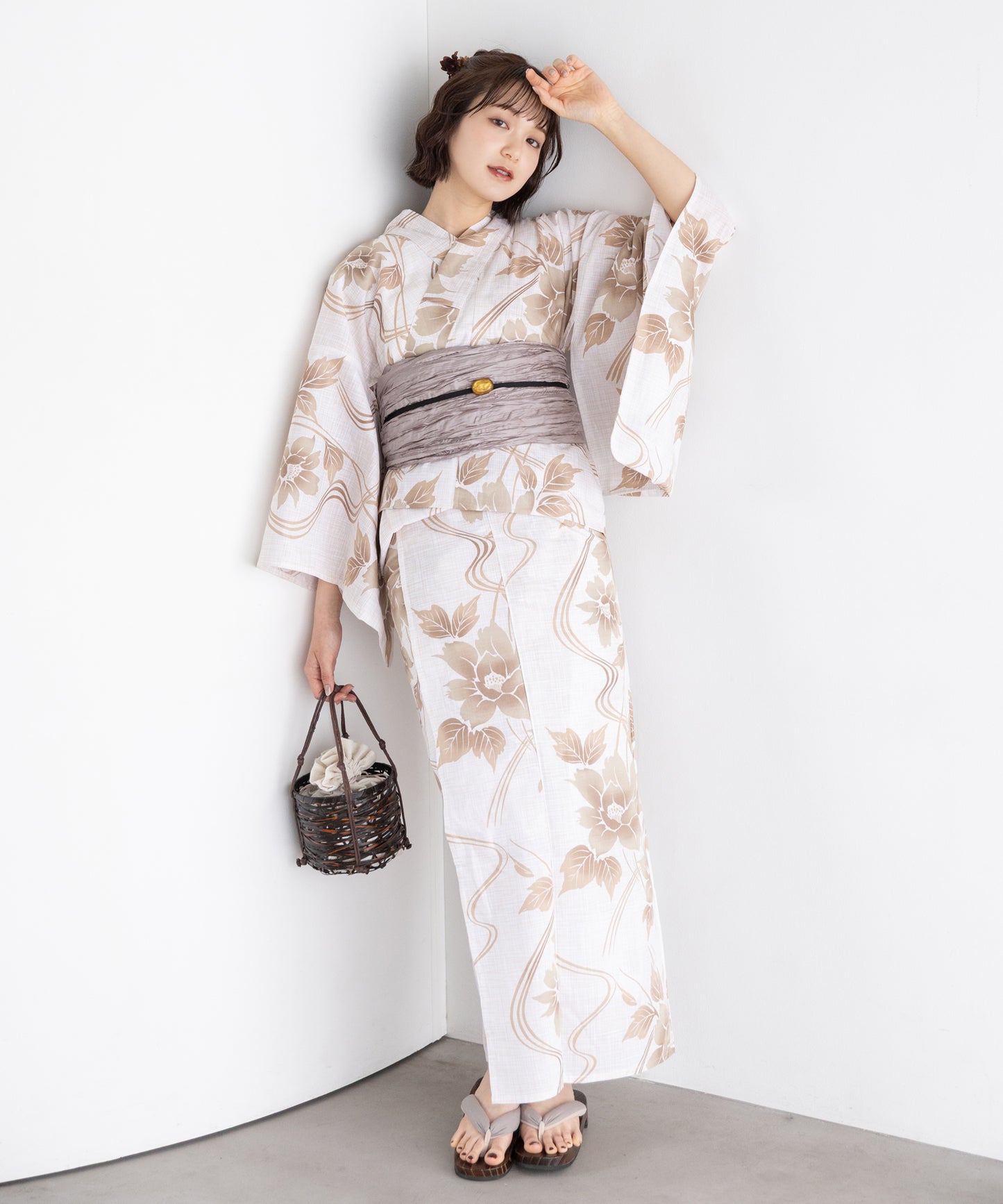 流水に淡影花 こだわりセパレート浴衣５点セット (セパレート上・下/帯/下駄/着付け冊子)
