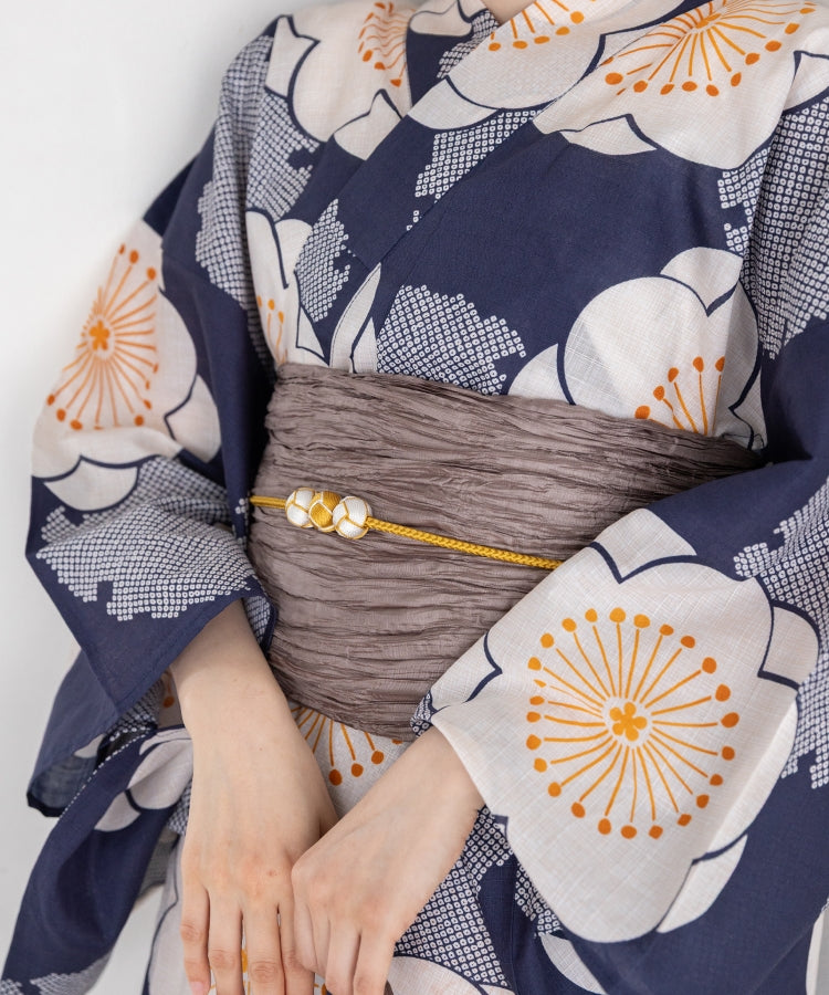 青紺の梅づくし こだわりセパレート浴衣５点セット (セパレート上・下/帯/下駄/着付け冊子)