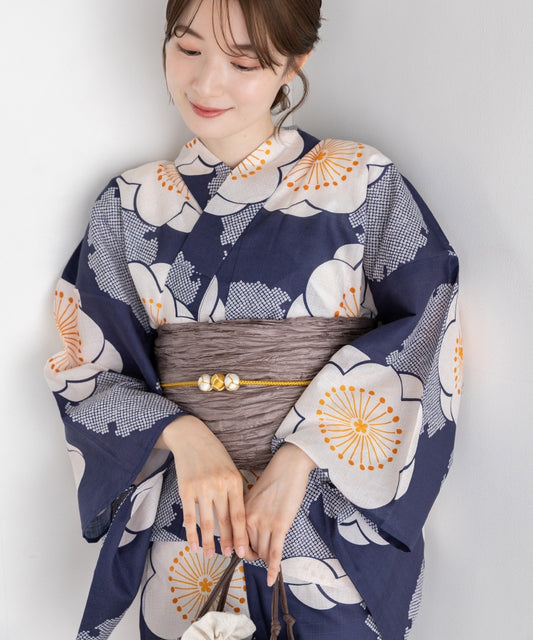 青紺の梅づくし こだわりセパレート浴衣５点セット (セパレート上・下/帯/下駄/着付け冊子)