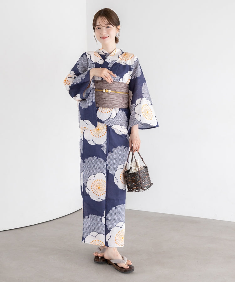 青紺の梅づくし こだわりセパレート浴衣５点セット (セパレート上・下/帯/下駄/着付け冊子)