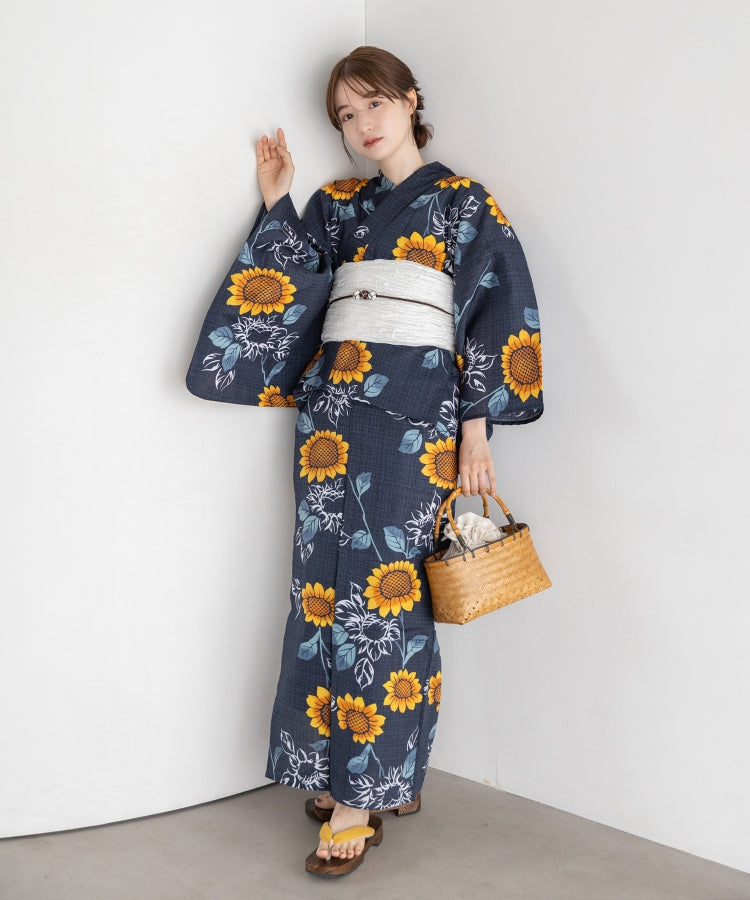 向日葵の夏調べ こだわりセパレート浴衣５点セット (セパレート上・下/帯/下駄/着付け冊子)