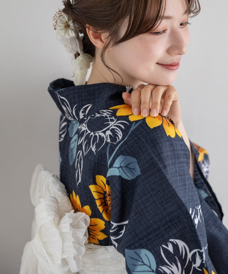 向日葵の夏調べ こだわりセパレート浴衣５点セット (セパレート上・下/帯/下駄/着付け冊子)
