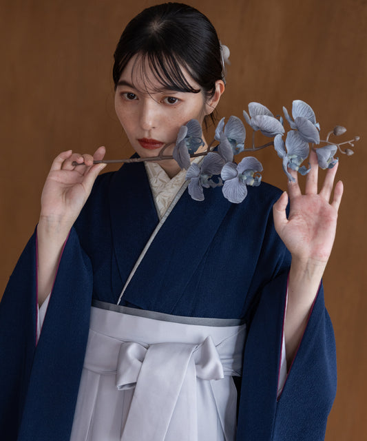 こだわり袴3点セット-ソリッドカラー-ネイビー系2