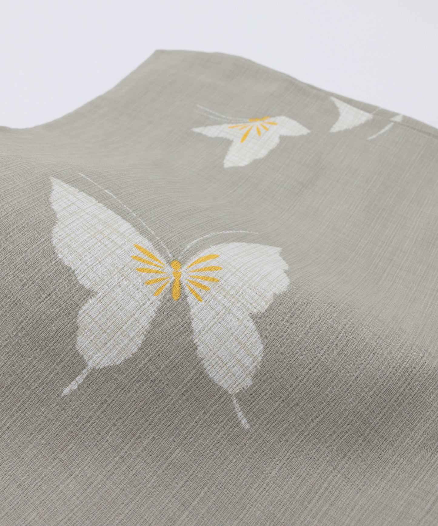 こだわり浴衣5点セット (浴衣/帯/下駄/腰紐/着付け冊子) 麻混 綿麻 楊柳生地 ベージュ 蝶々