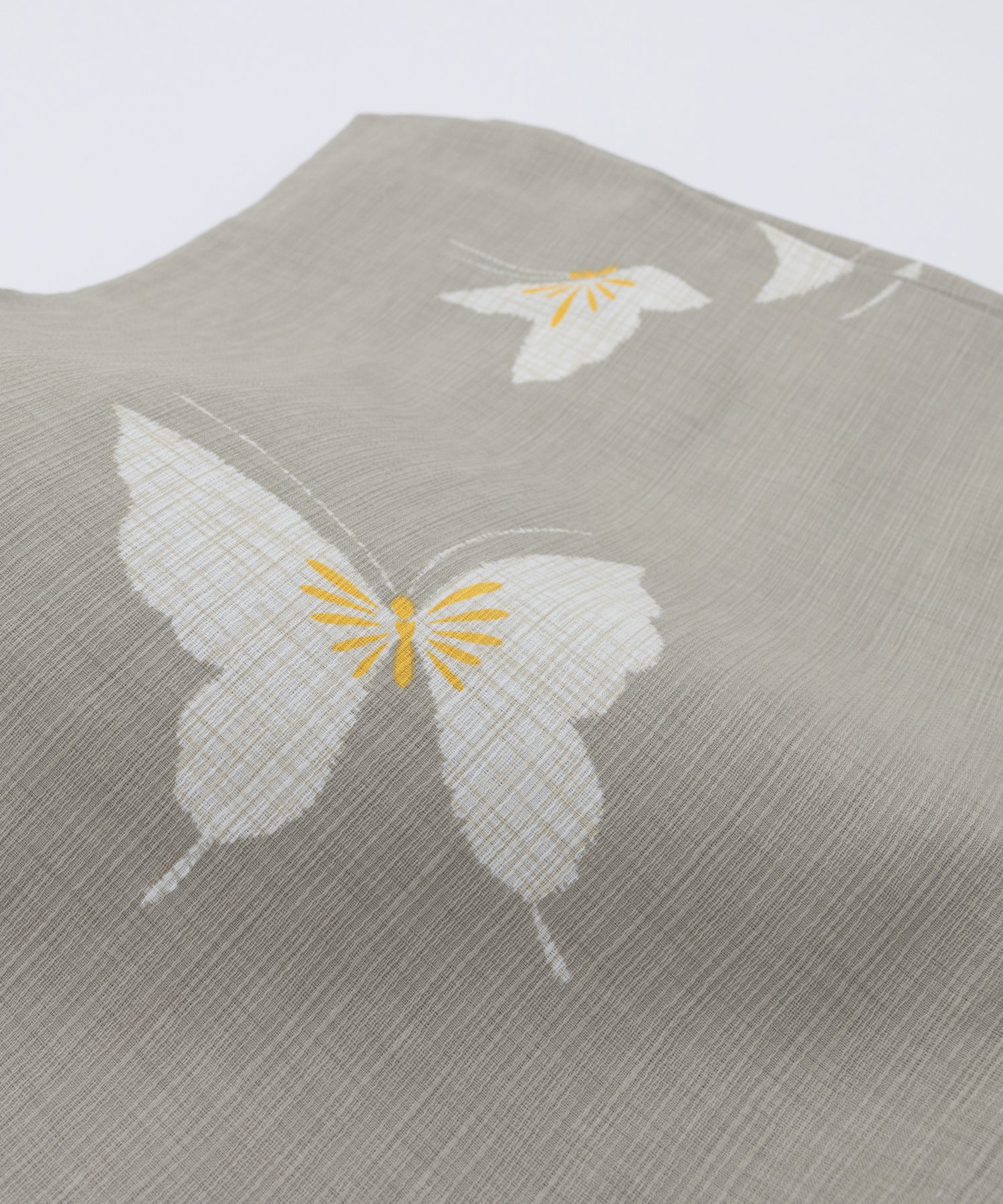 こだわり浴衣5点セット (浴衣/帯/下駄/腰紐/着付け冊子) 麻混 綿麻 楊柳生地 ベージュ 蝶々