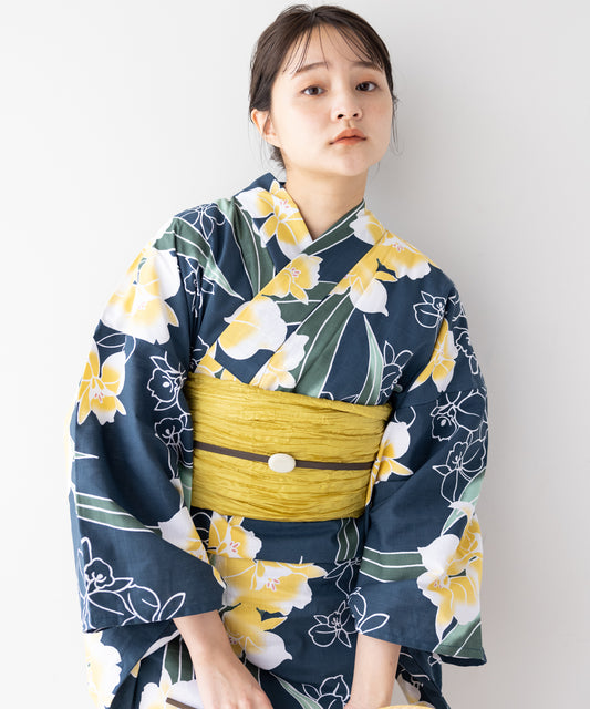 こだわり 浴衣 5点セット (浴衣/帯/下駄/腰紐/着付け冊子) 菖蒲 グリーン