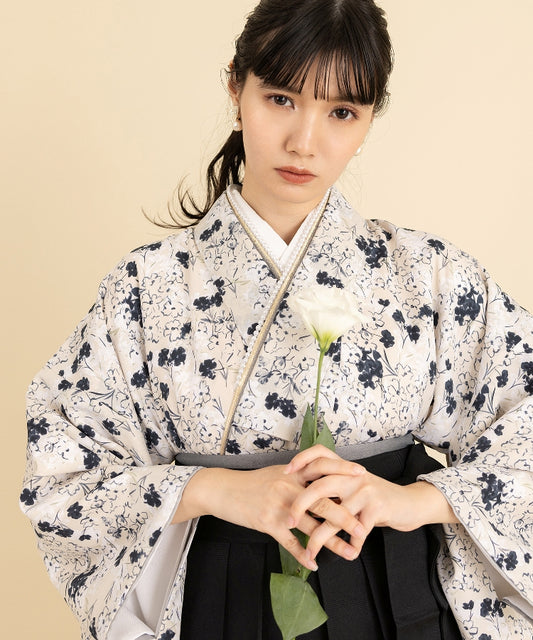 こだわり袴3点セット-フラワー-オフホワイト