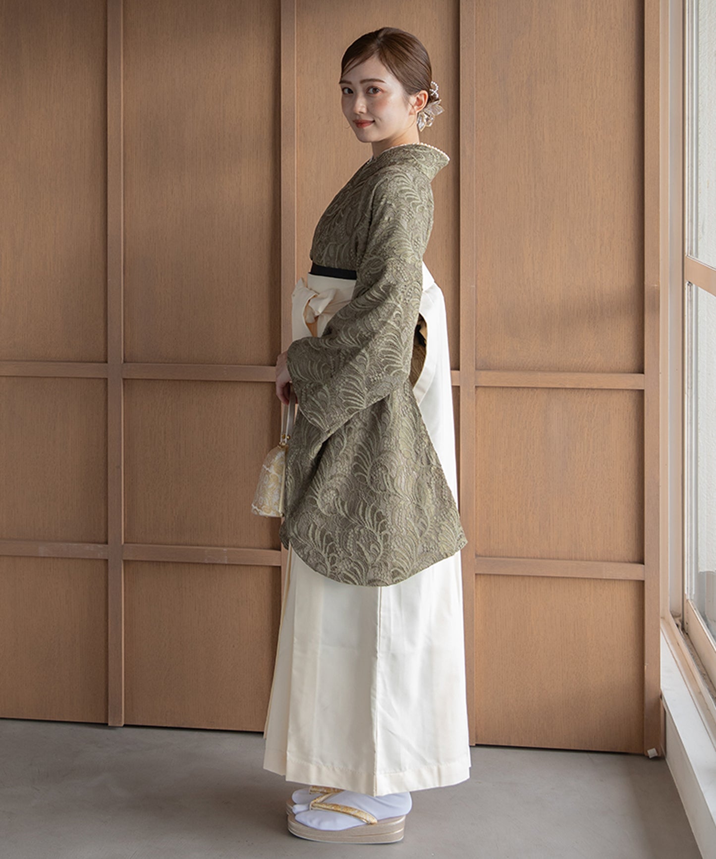 こだわり袴3点セット-レース-カーキ系1