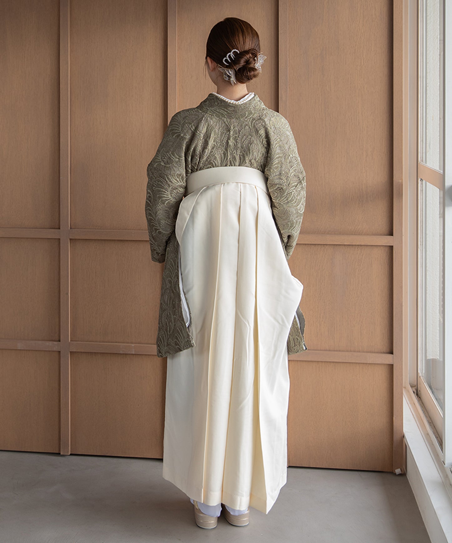 こだわり袴3点セット-レース-カーキ系1