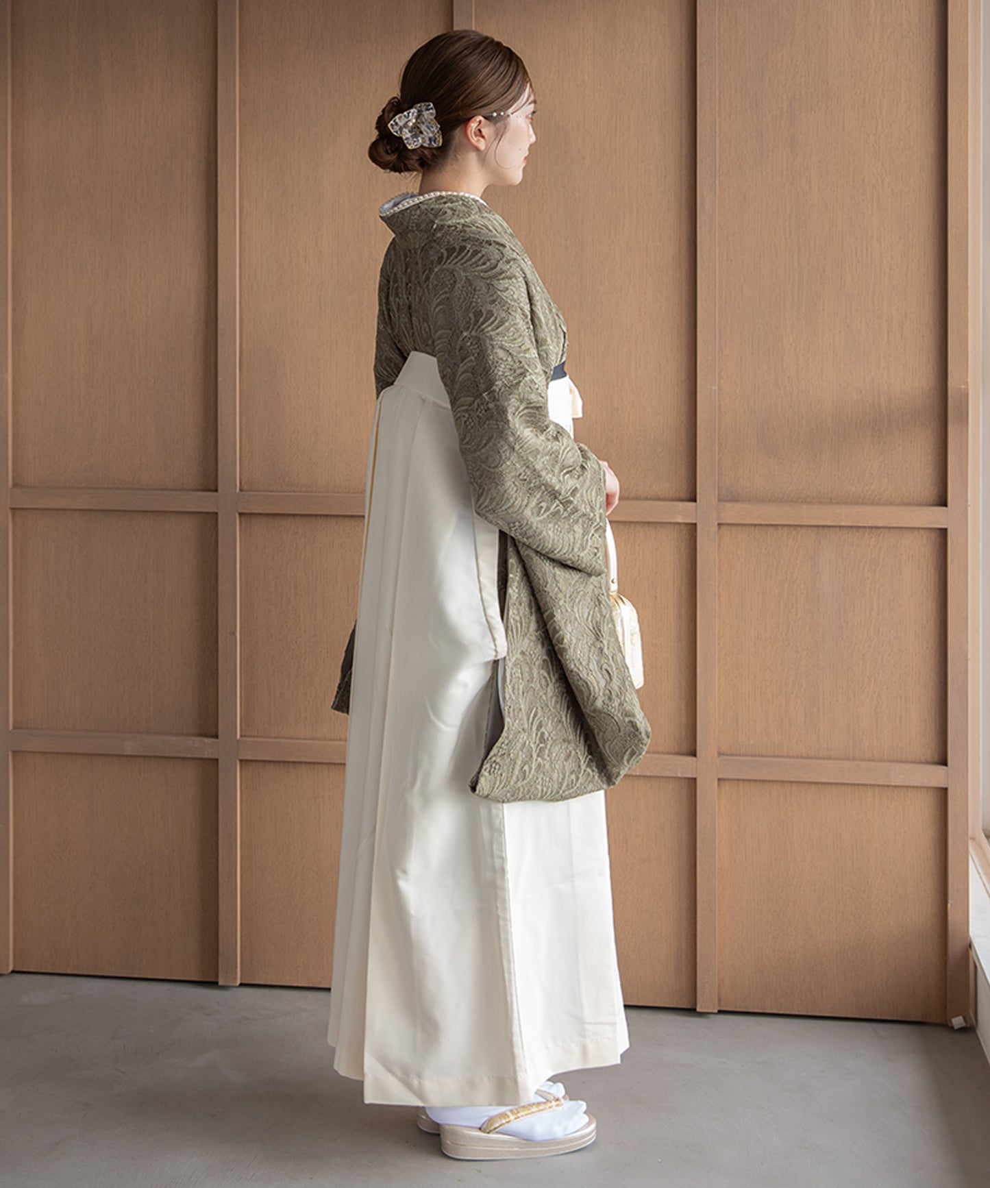 こだわり袴3点セット-レース-カーキ系1