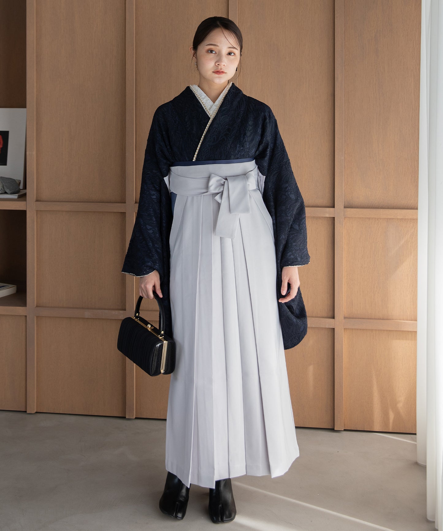 こだわり袴3点セット-レース-ネイビー系１