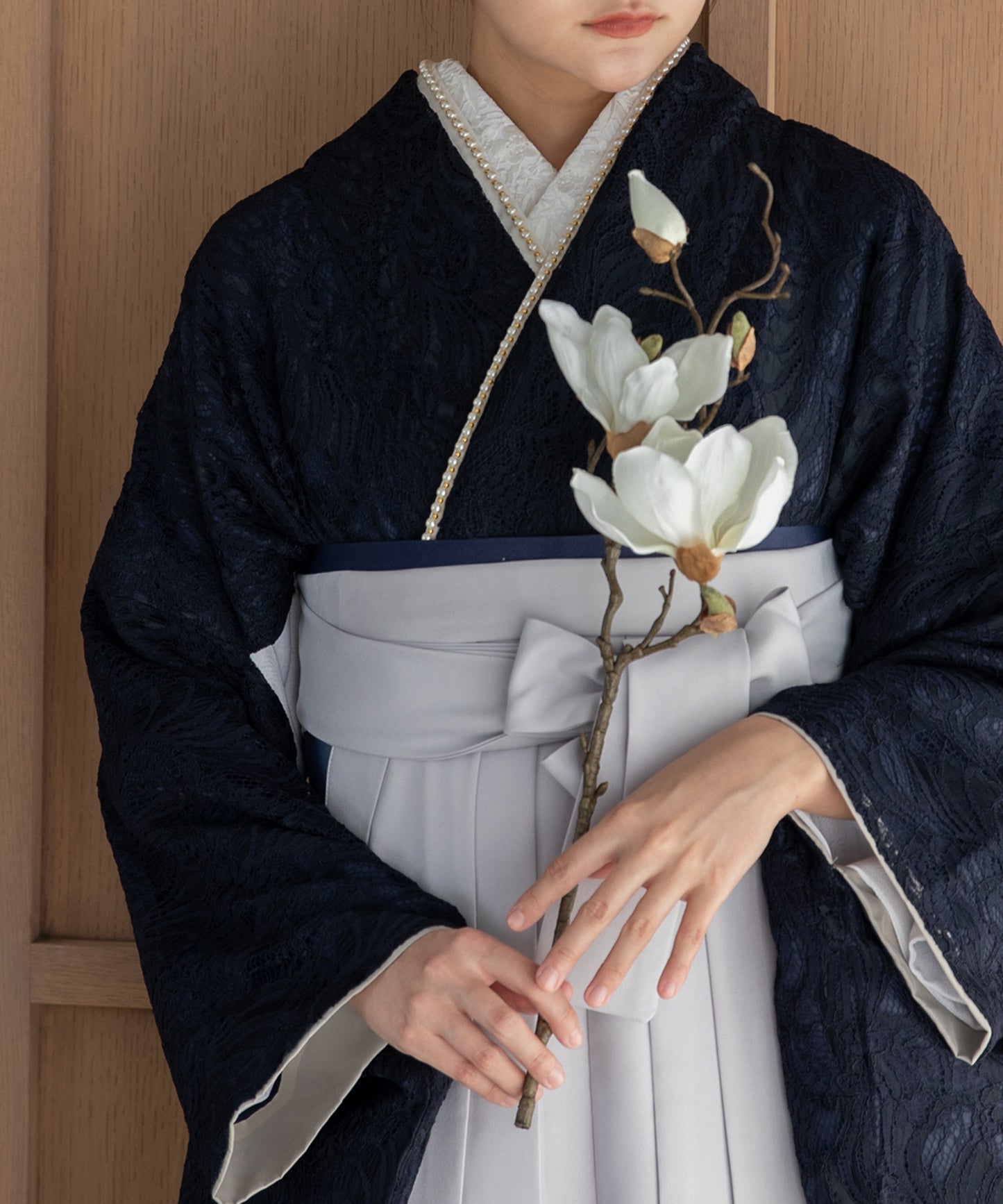 こだわり袴3点セット-レース-ネイビー系１