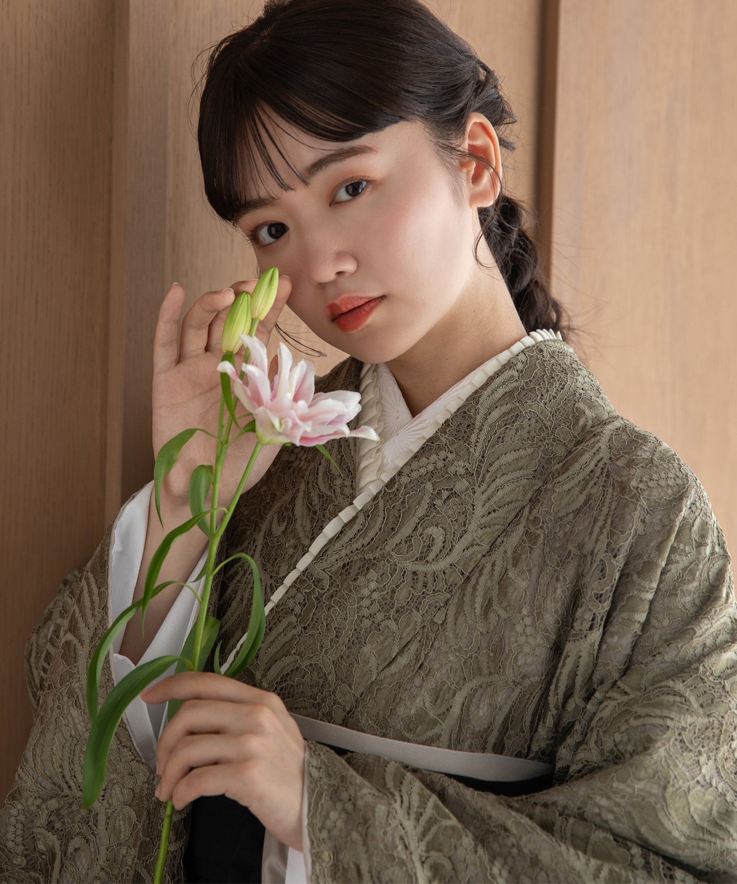 こだわり袴3点セット-レース- カーキ系2