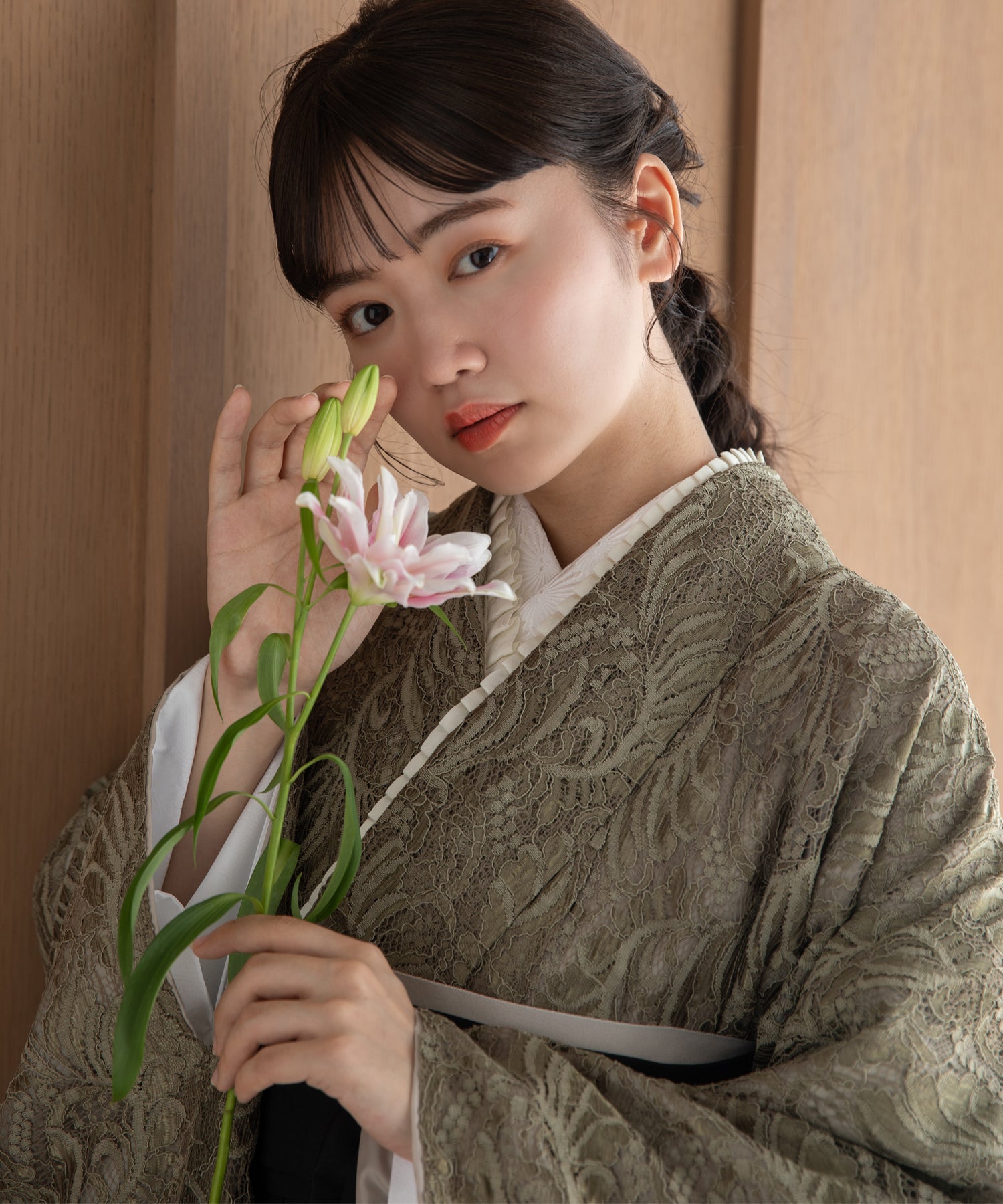 こだわり袴3点セット-レース- カーキ系2