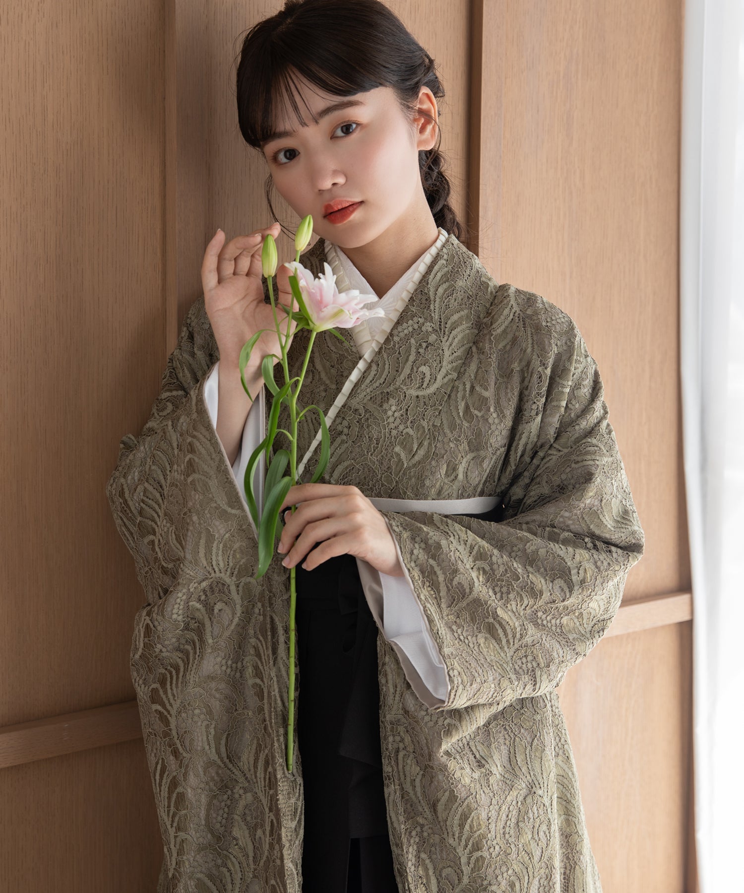 こだわり袴3点セット-レース- カーキ系2